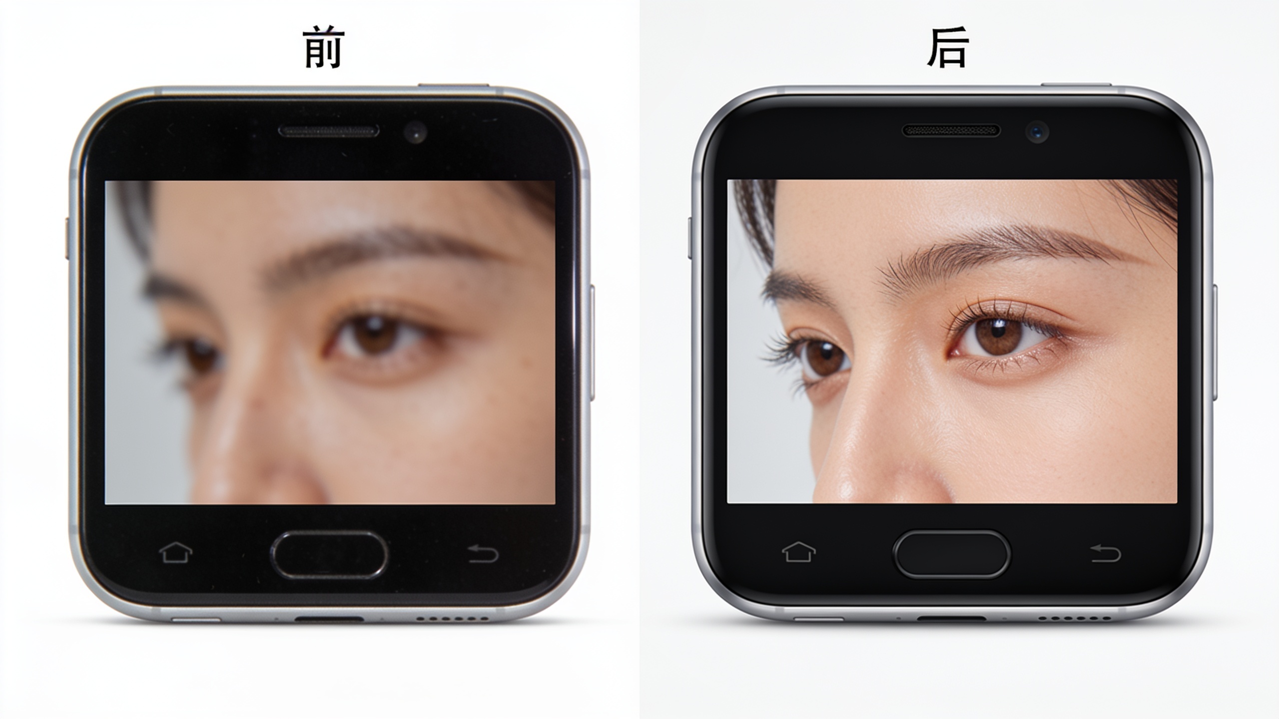 Before-and-after phone photo upscaling comparison