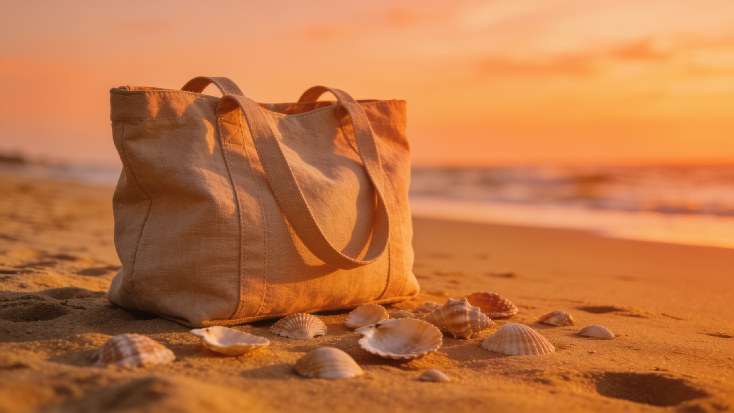 Beach tote bag in warm sunset atmosphere