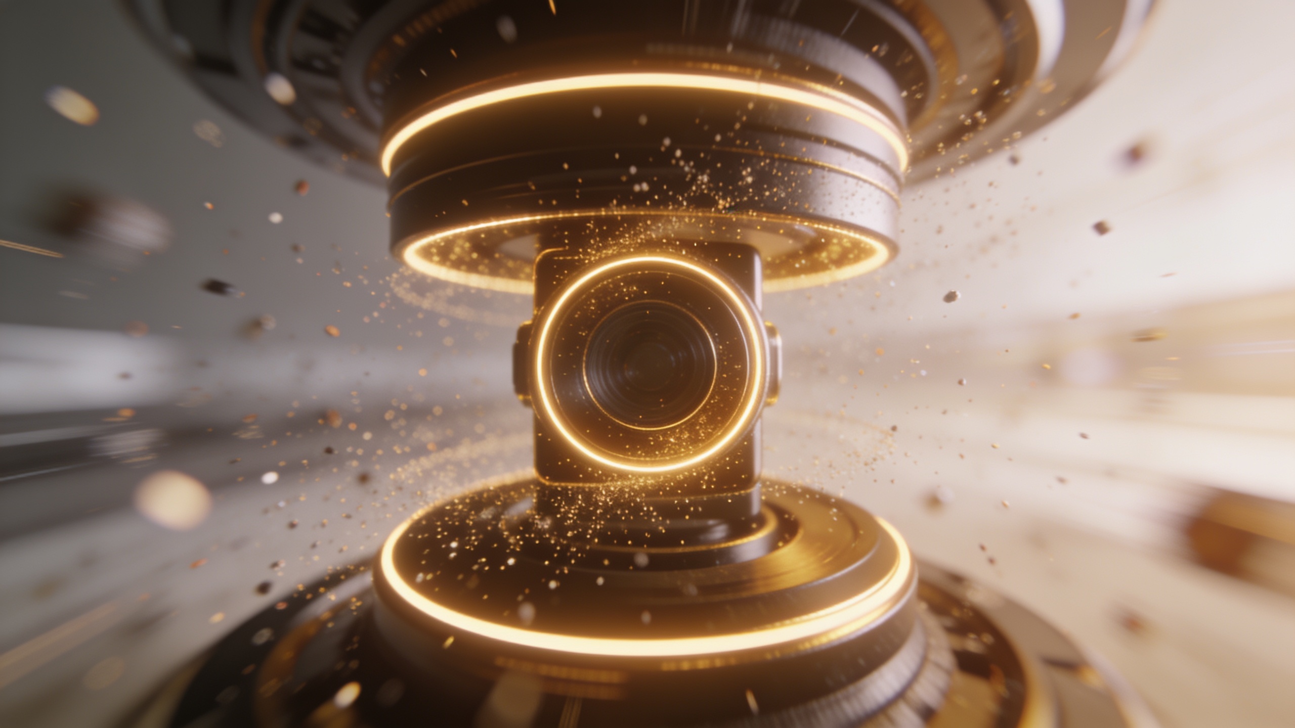 Product with parallax background and floating particles, vertical framing