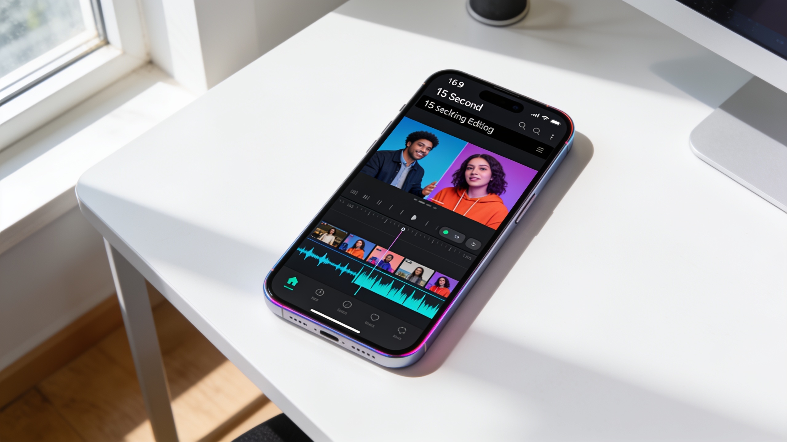 Smartphone timeline editing a 15-second Reel