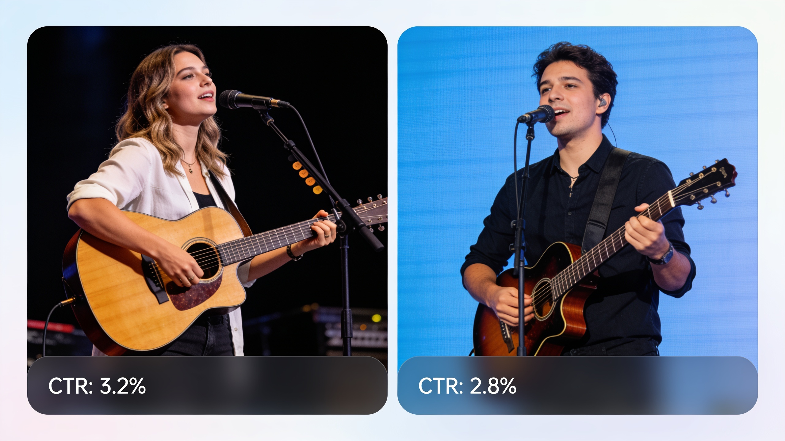 Split-screen A/B ad test with performance overlays