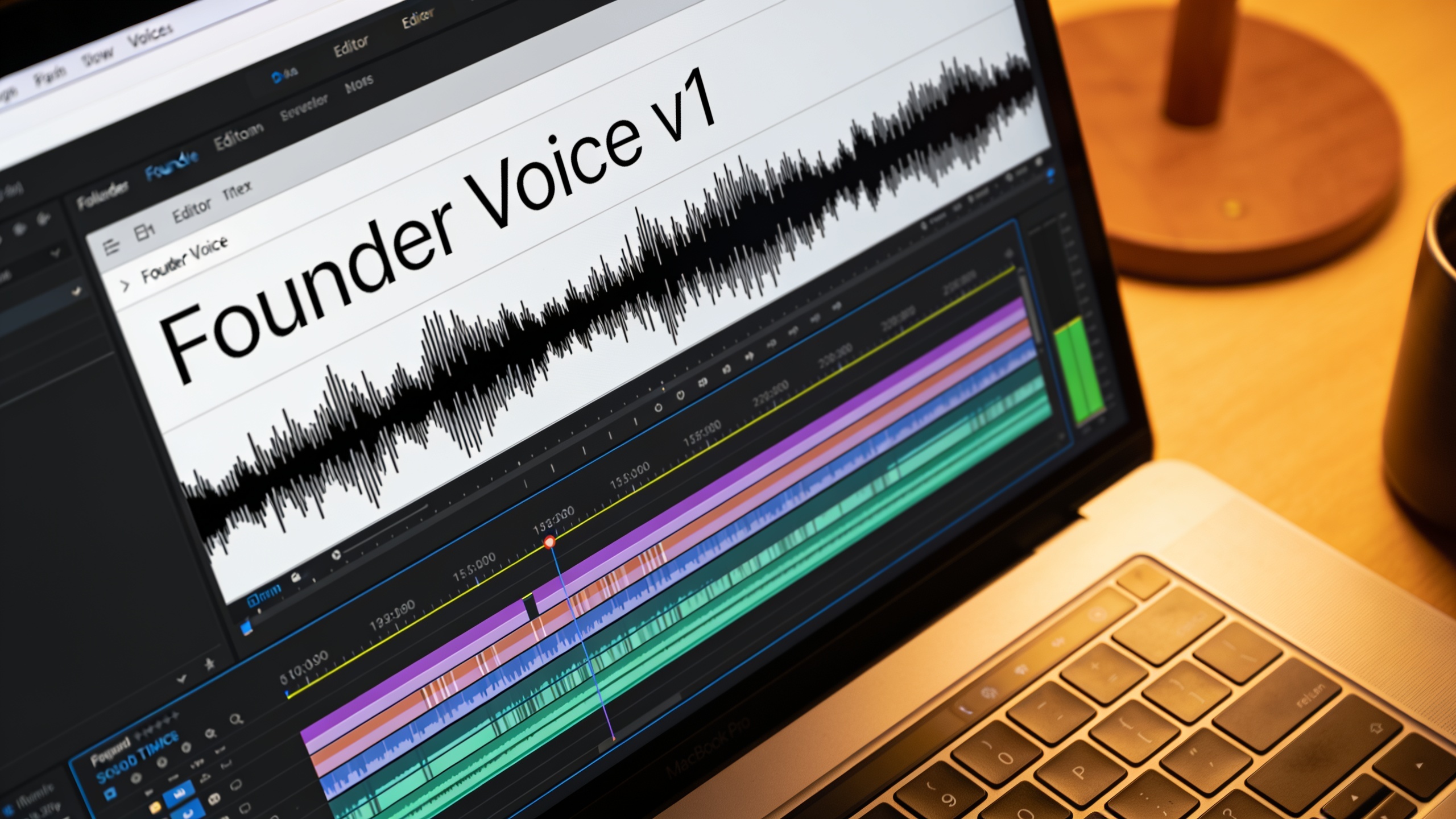 Editor timeline with labeled waveform Founder Voice v1