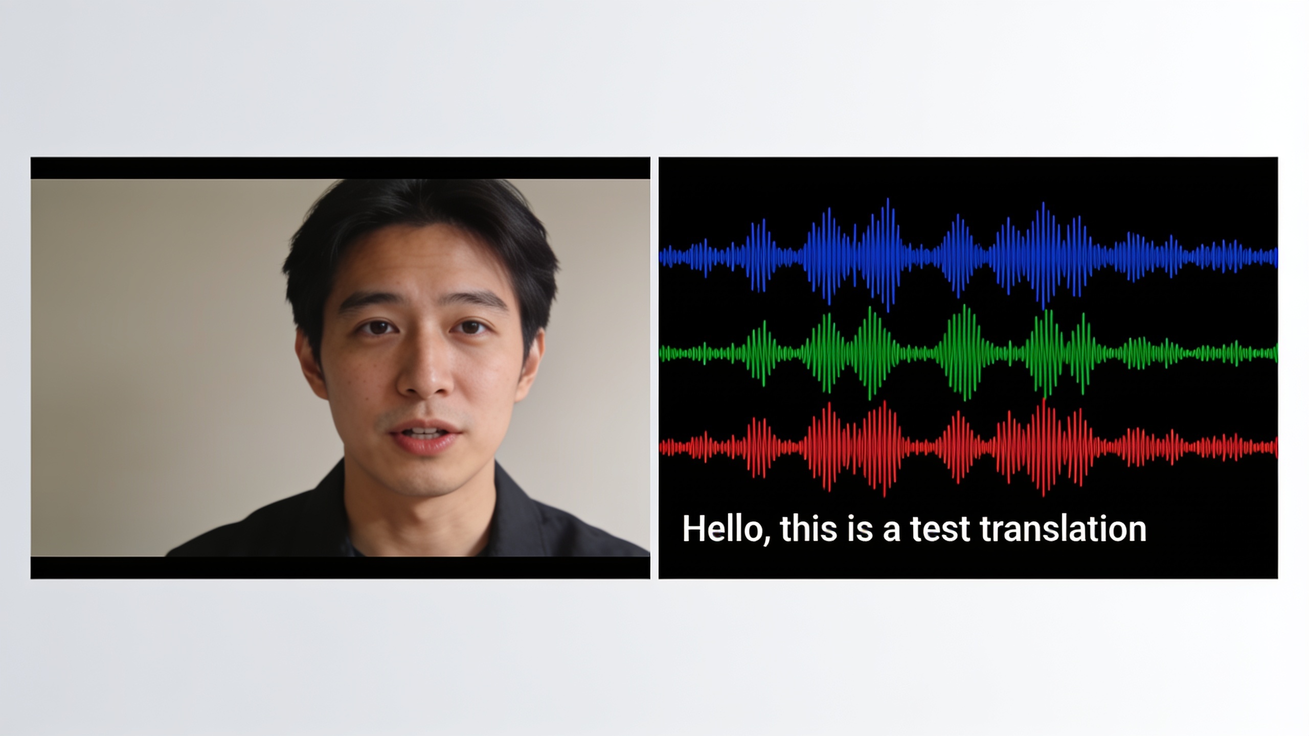 Split-screen original and dubbed audio with waveforms