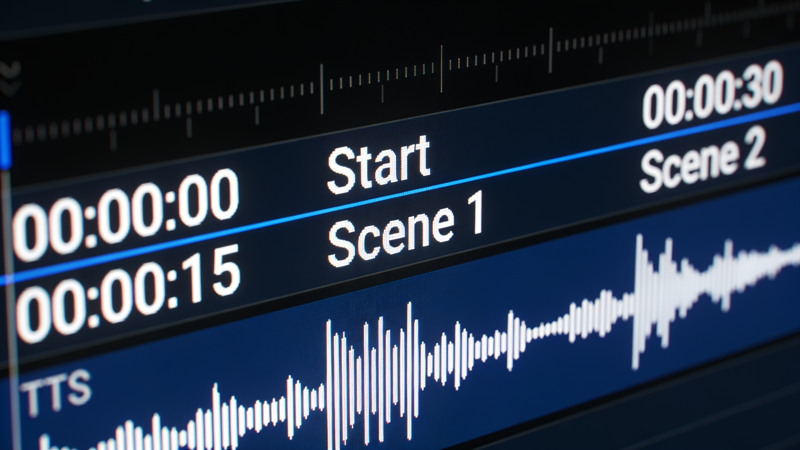 Timeline view with burned captions and voiceover track aligned