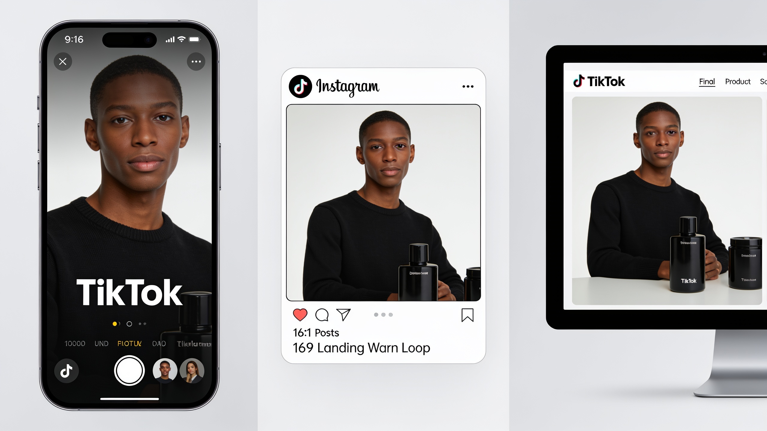 three aspect ratio outputs side-by-side for a single product