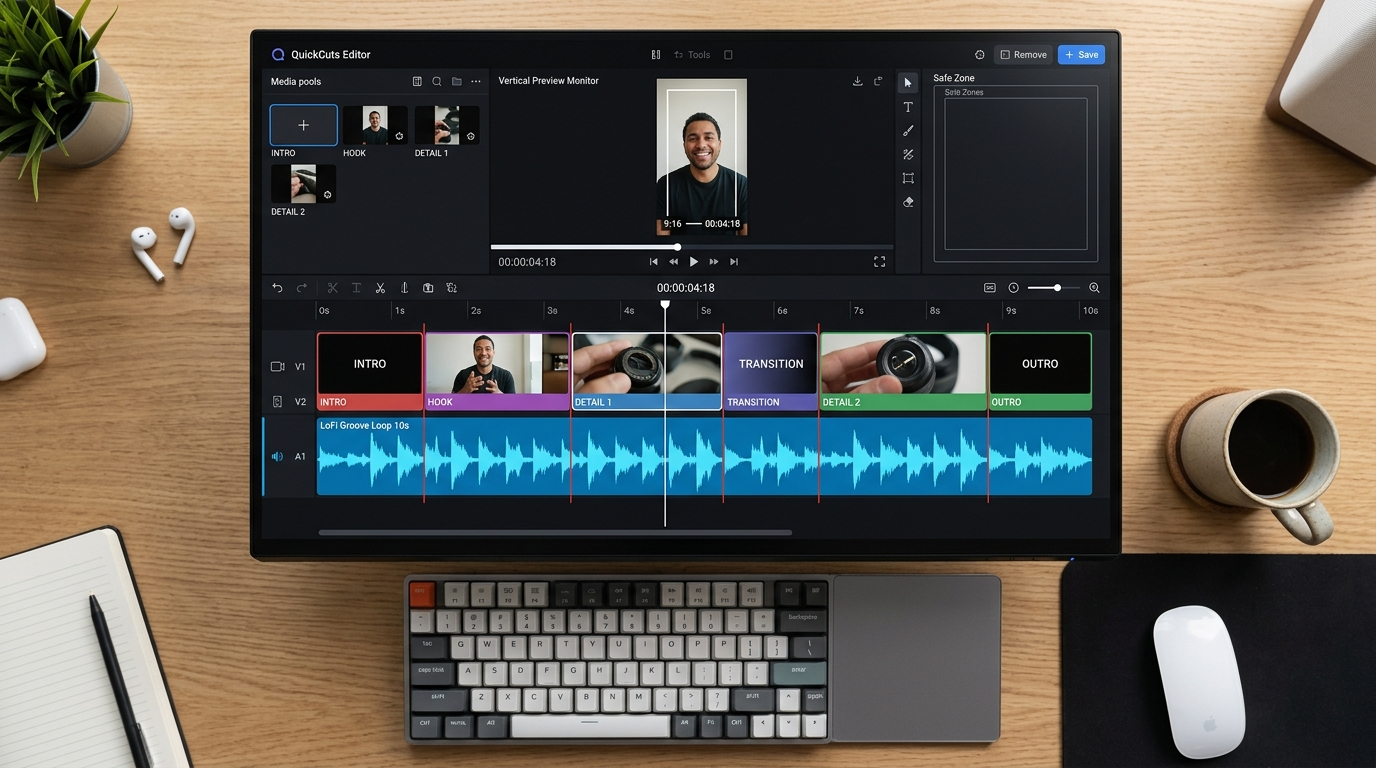 Editor timeline showing a 10s intro loop aligned with cuts