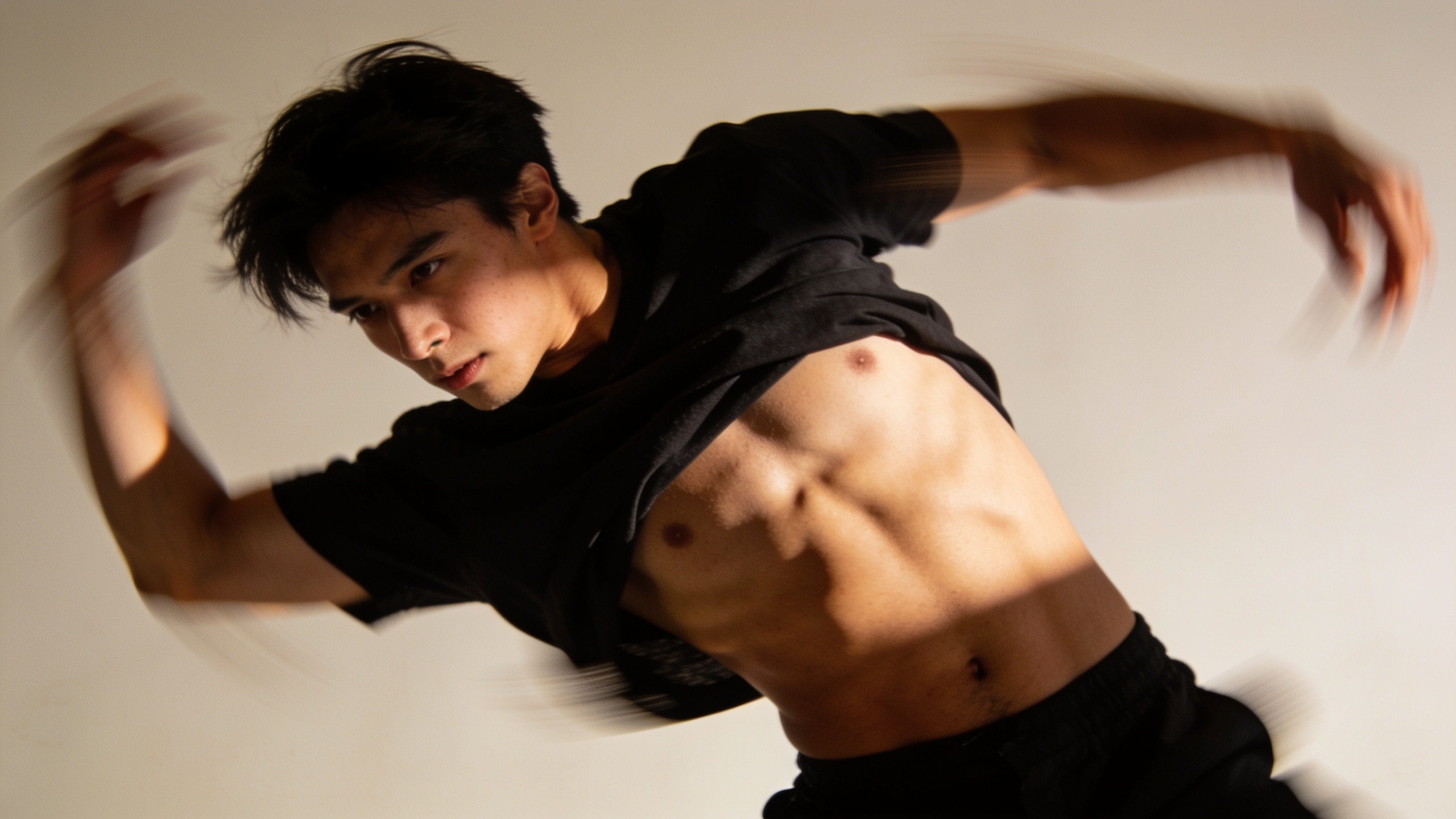 Person mid-dance pose for motion-reference example