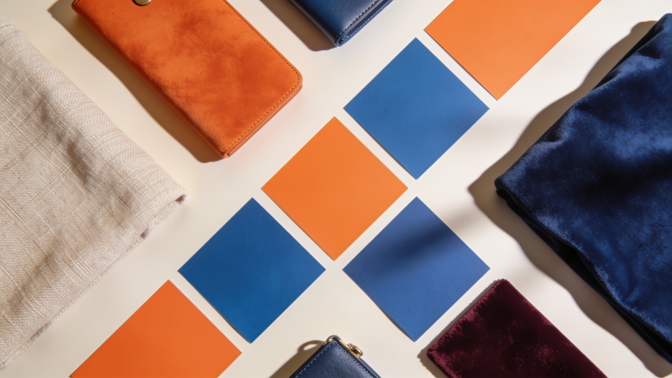 Flat-lay product and color palette swatches.