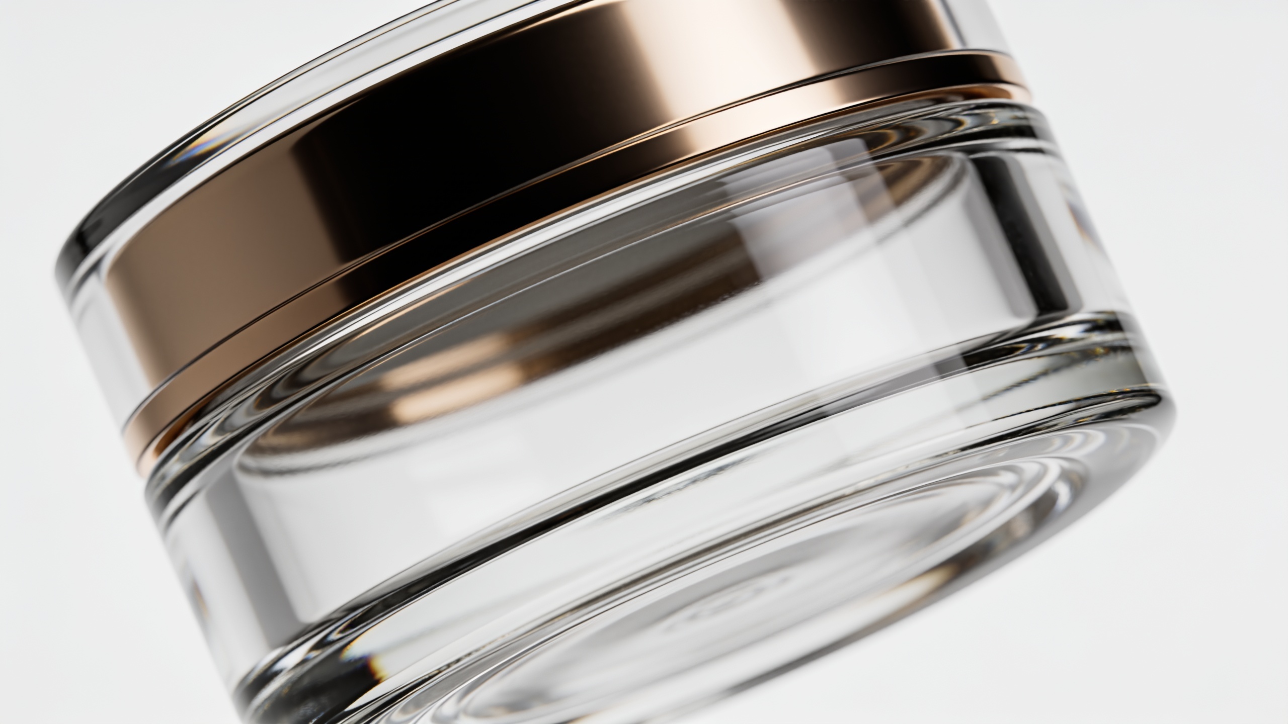 Close-up of a cosmetic jar with glossy reflections and studio lighting