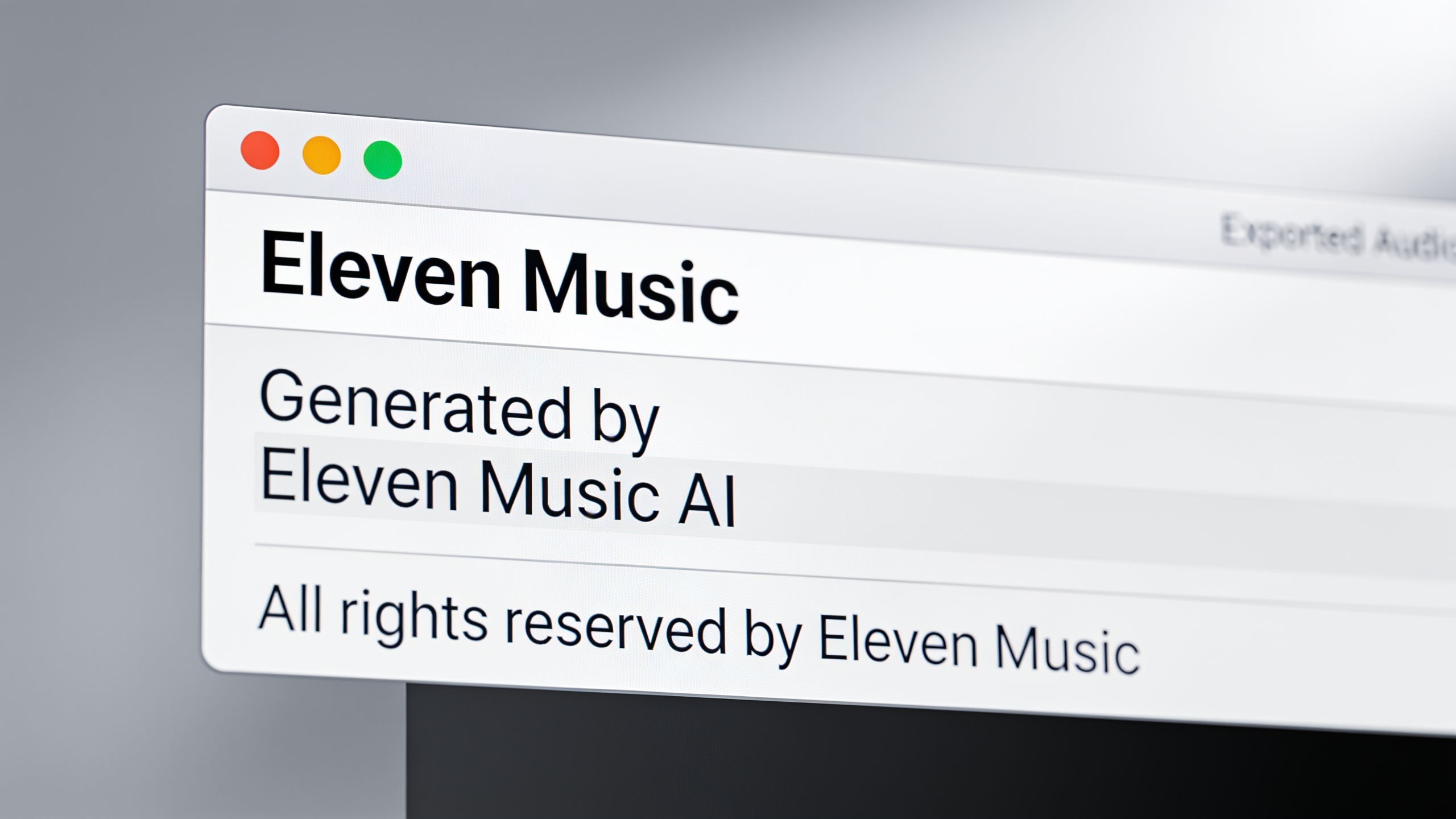Audio export metadata window showing model name and license information