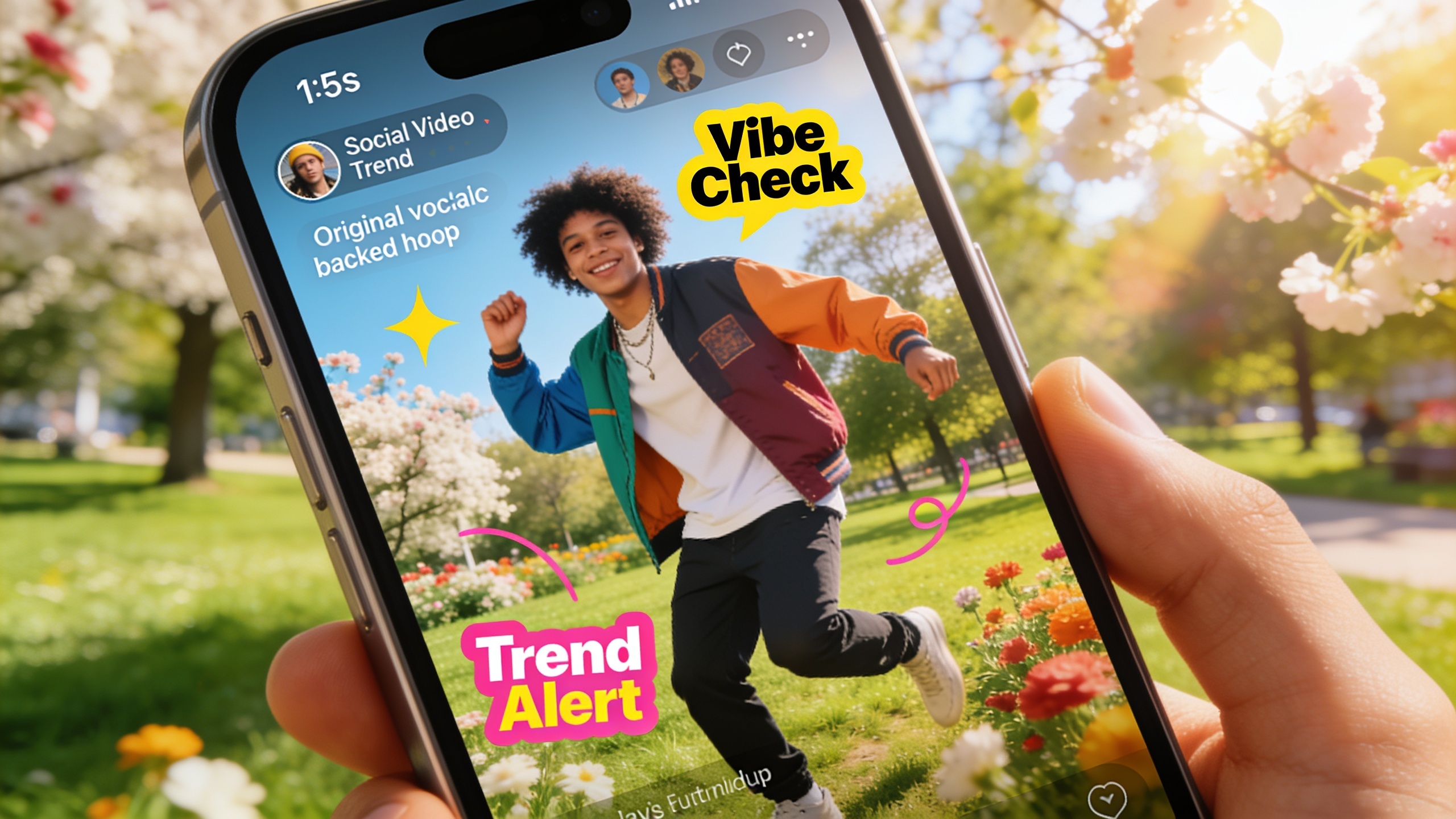 Phone mockup playing a 15s trend song for social video