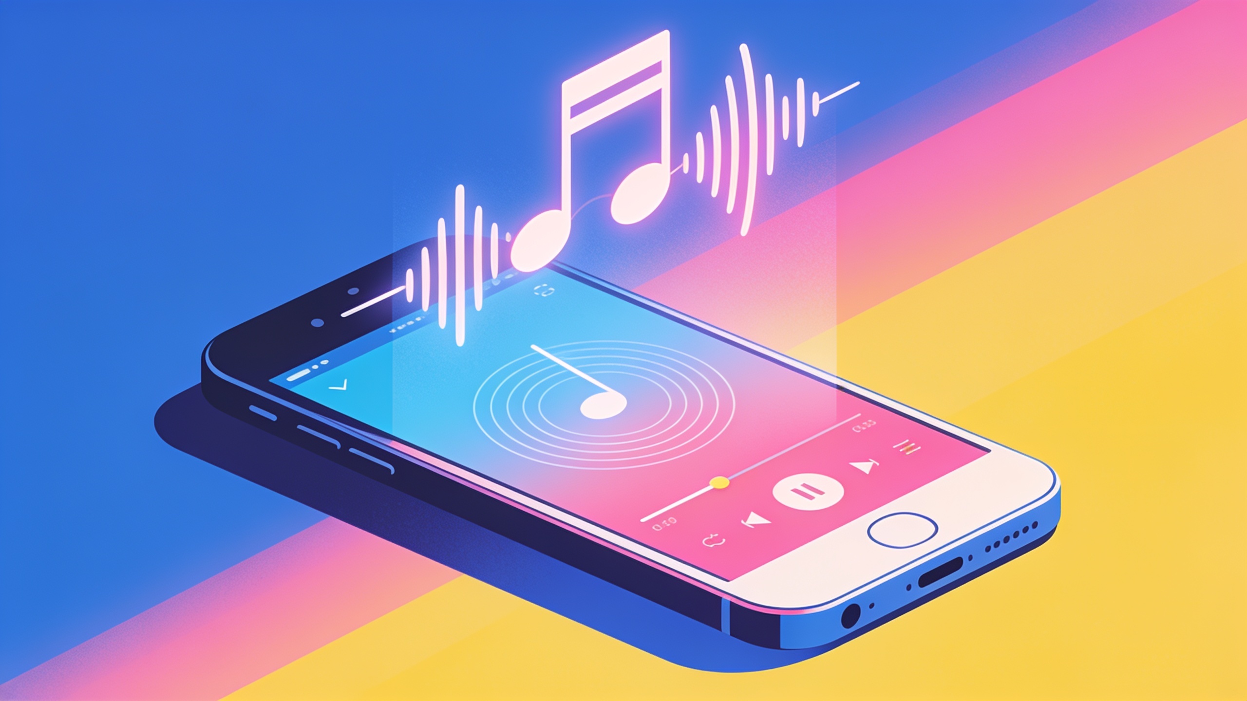 Graphic of sound waves forming a short melody above a phone playing a jingle