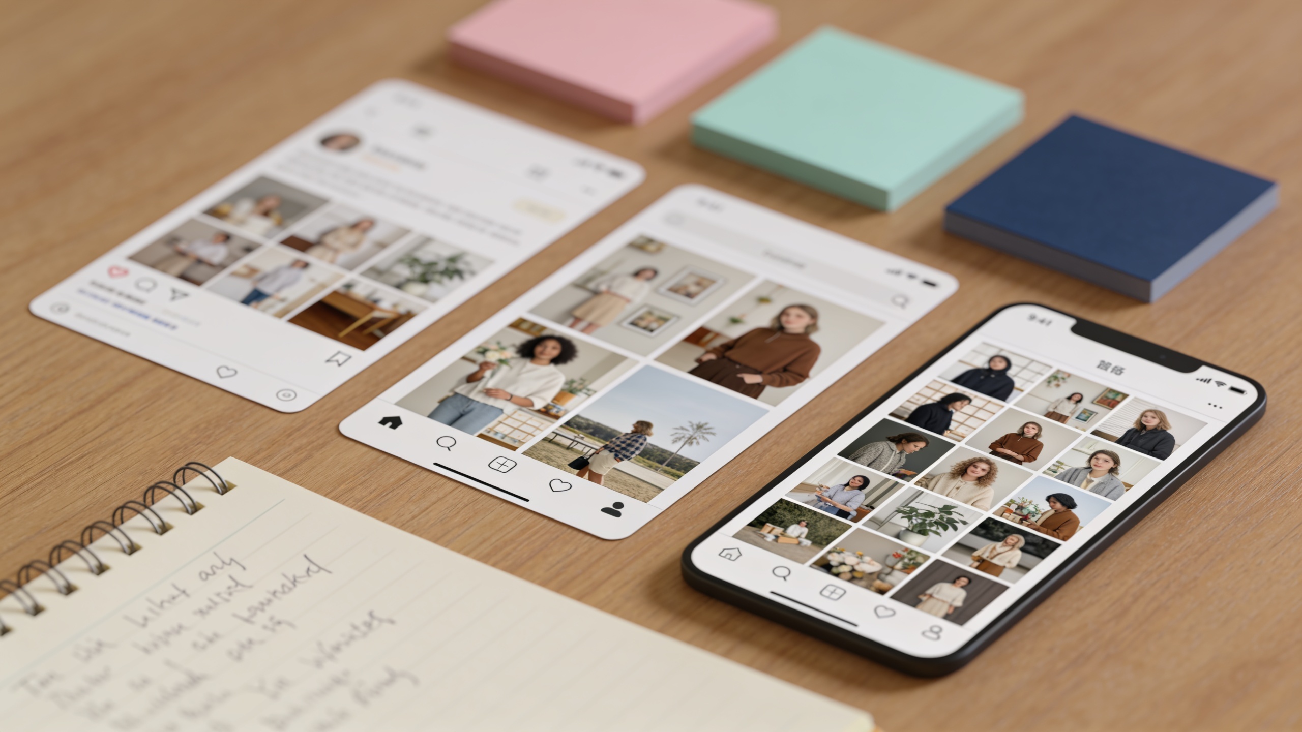 Grid of exported social aspect ratio images with swatches and notes