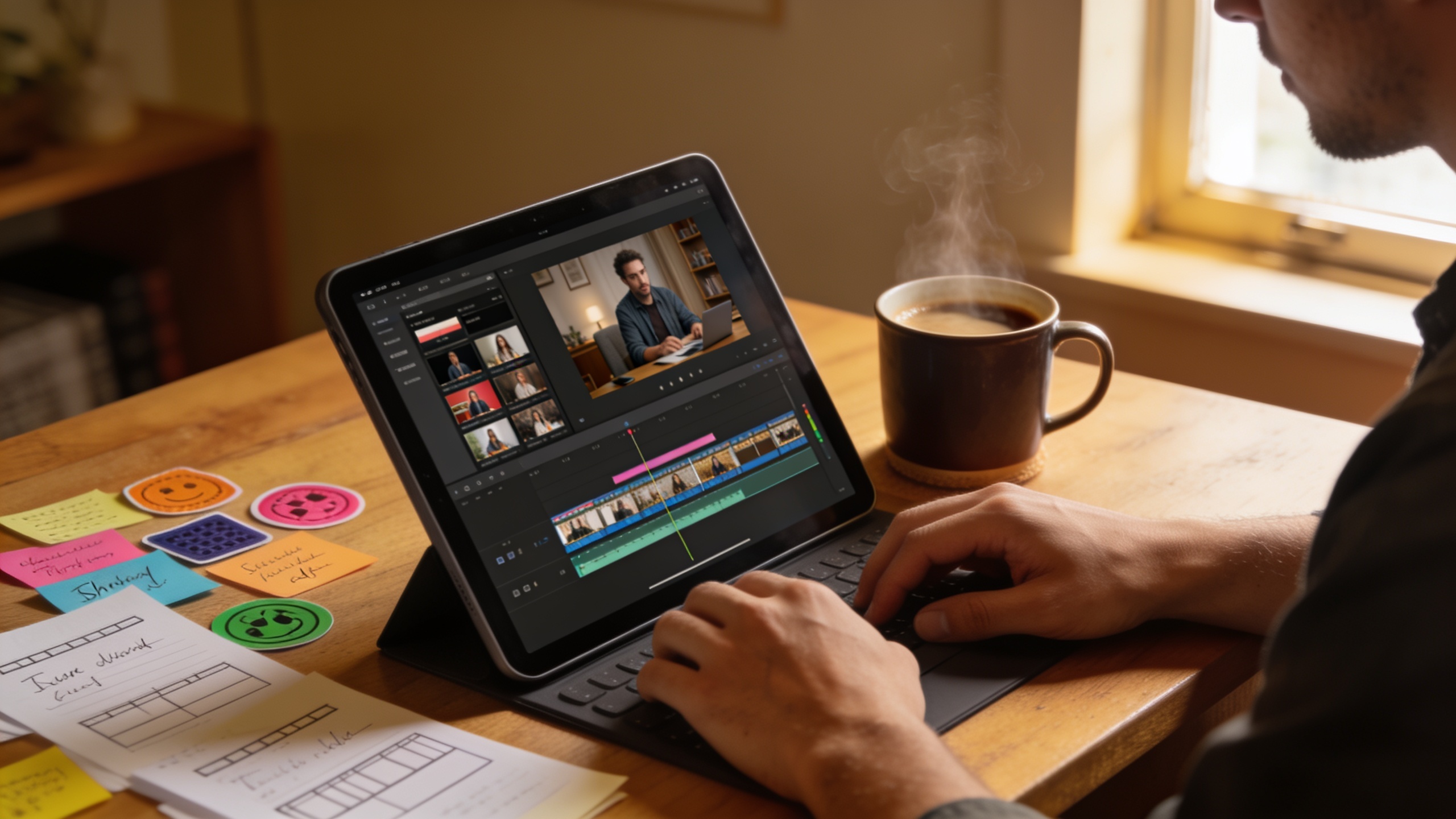 Creator editing short ads at a home desk
