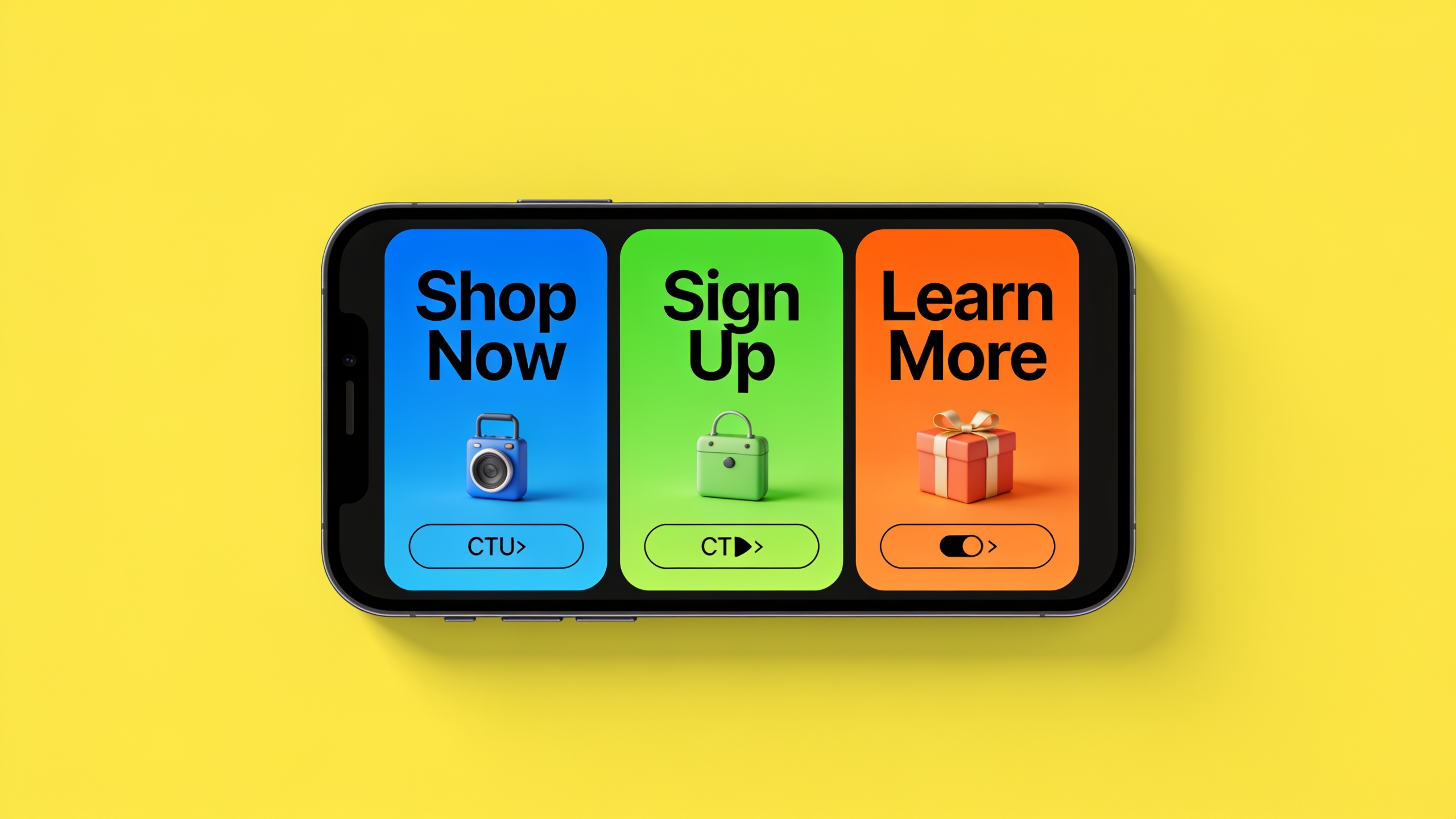 Phone screen showing three ad thumbnails in a grid