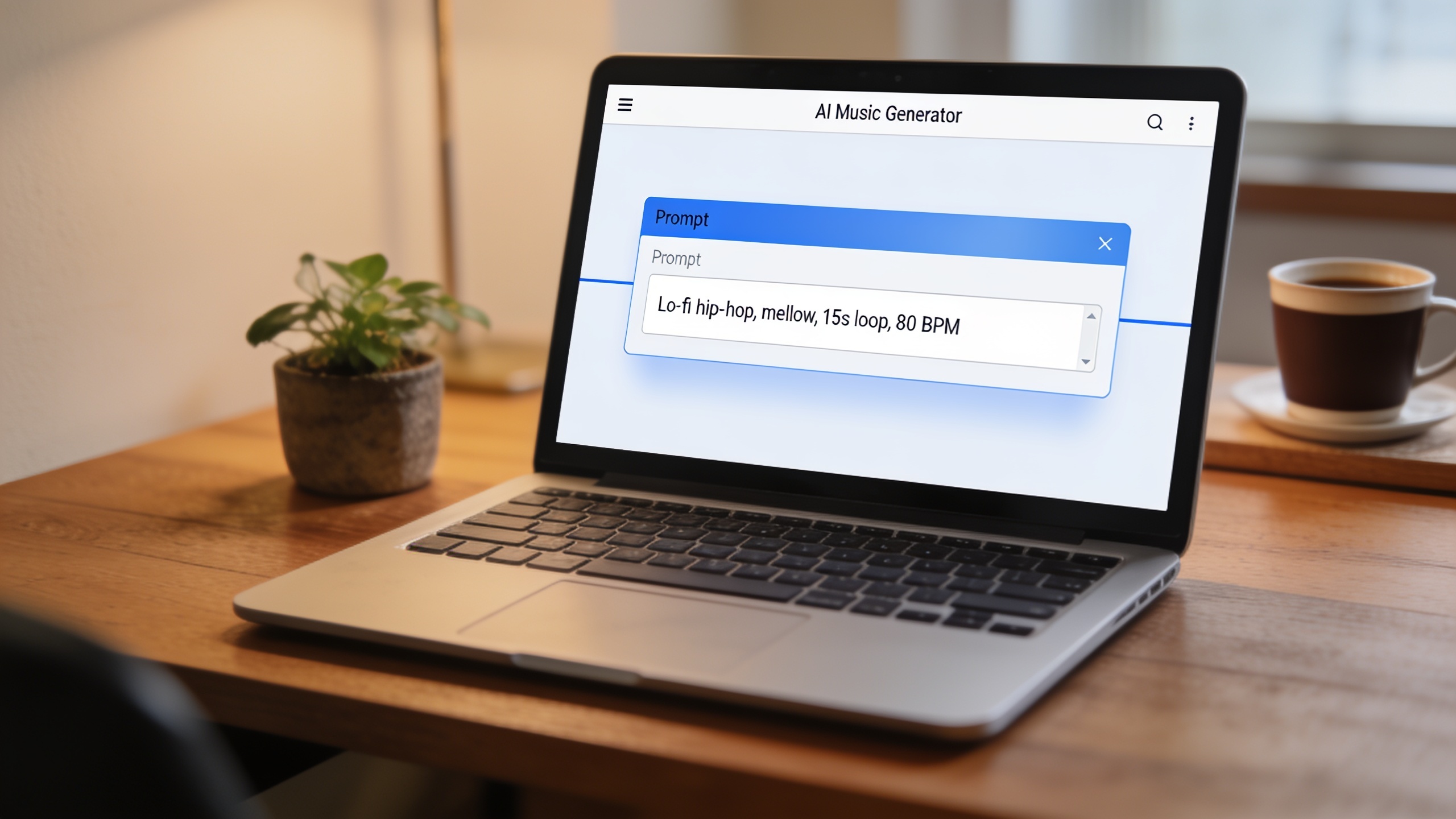 AI music generator prompt on a laptop screen