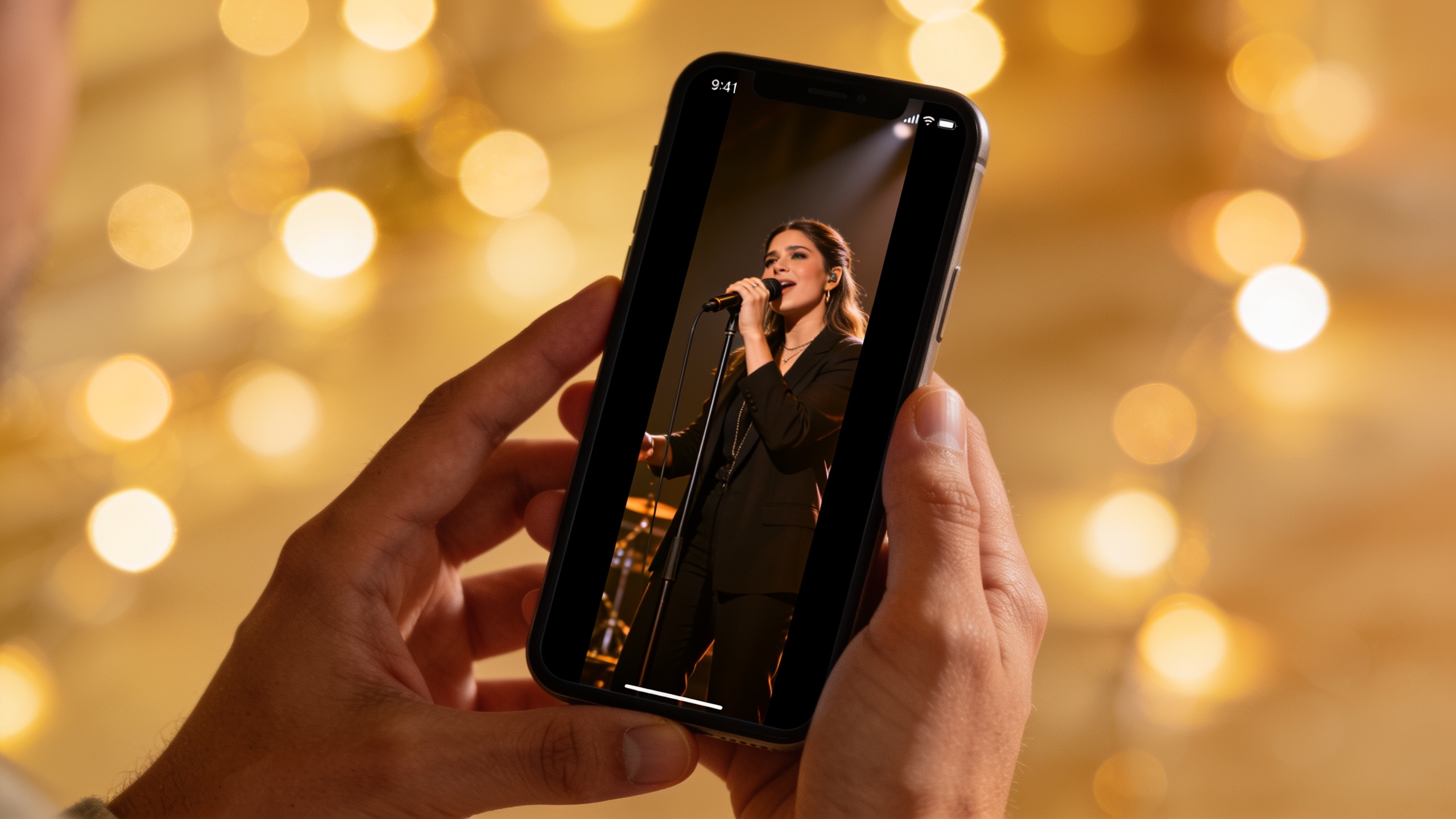Phone showing vertical singing clip playback
