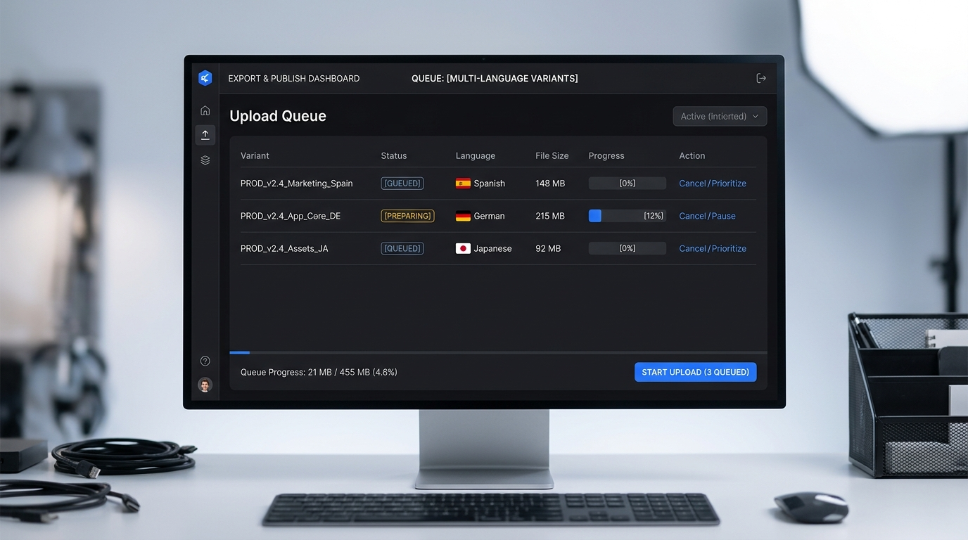 Export queue with multiple language labels