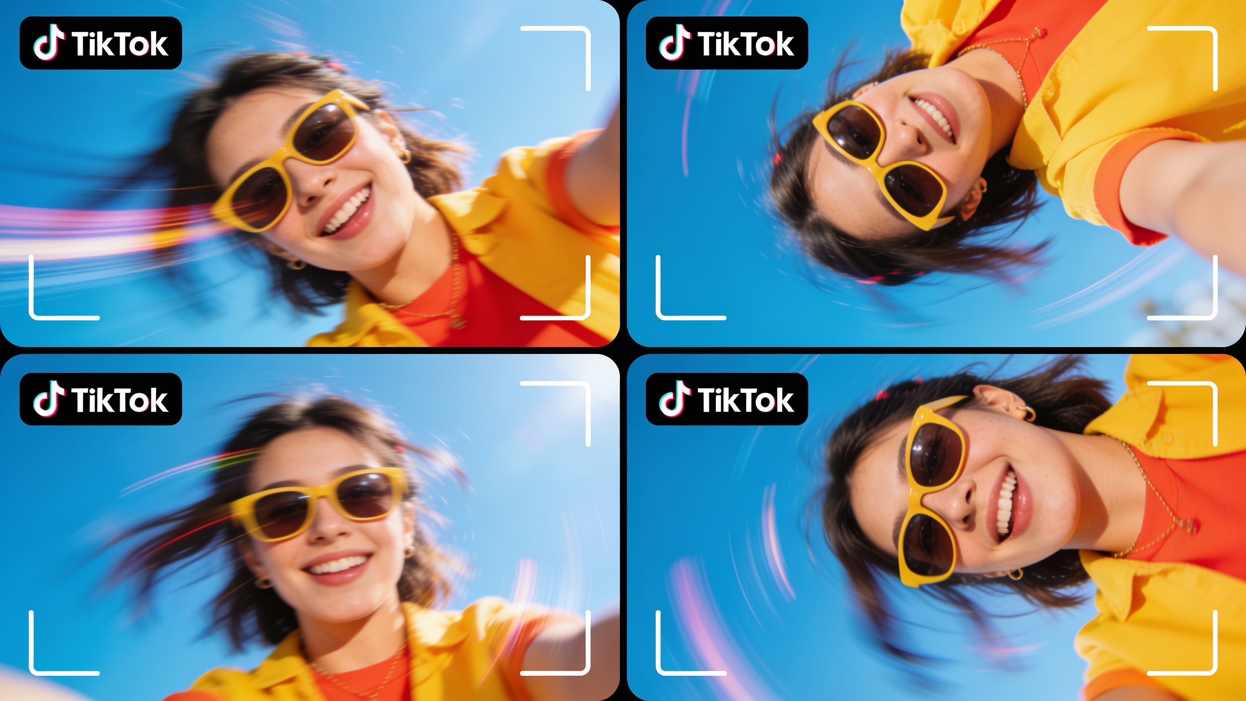 Four TikTok thumbnails showing different motion variations from one still