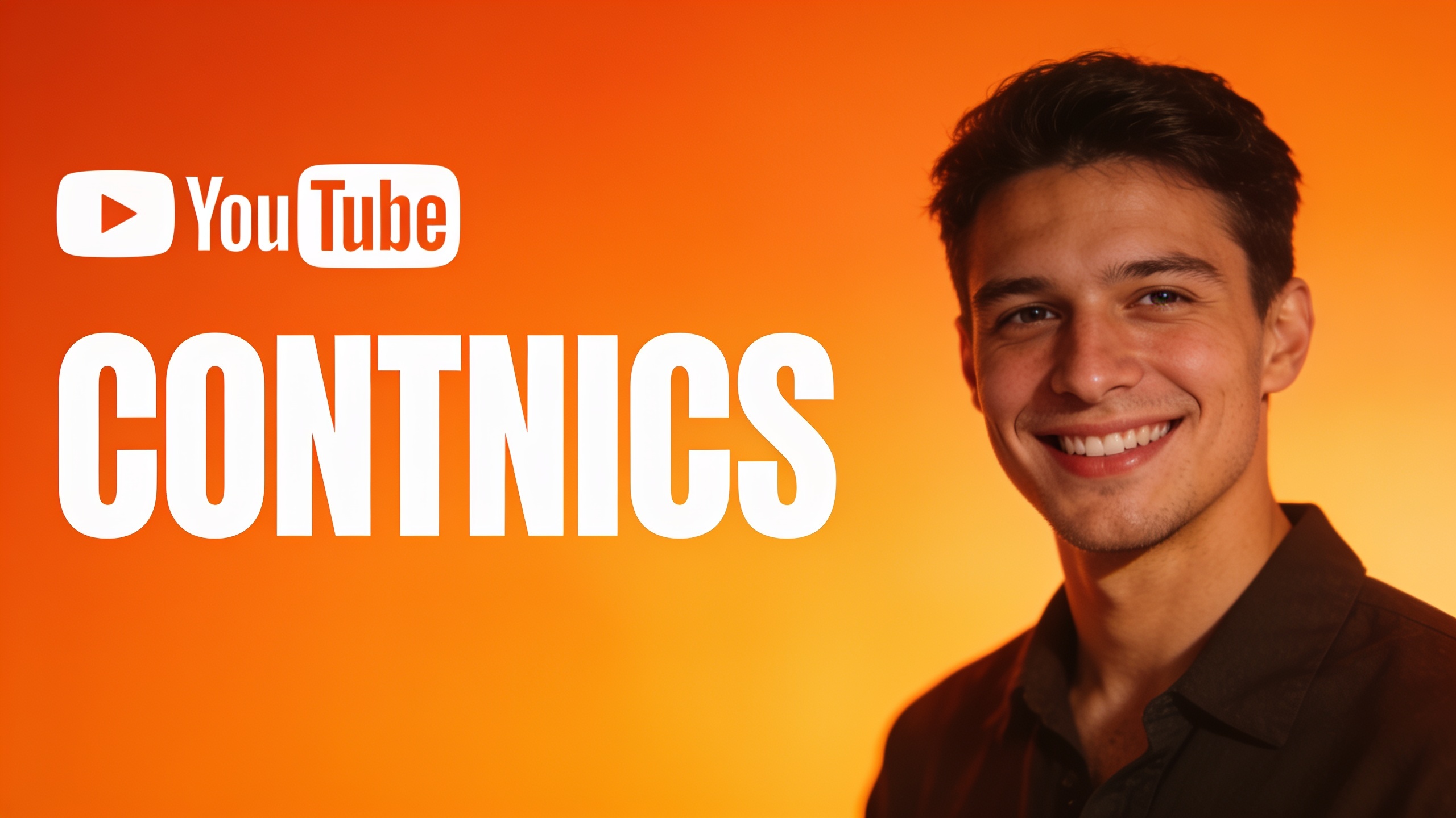 Smiling host headshot with orange background and space for overlay text