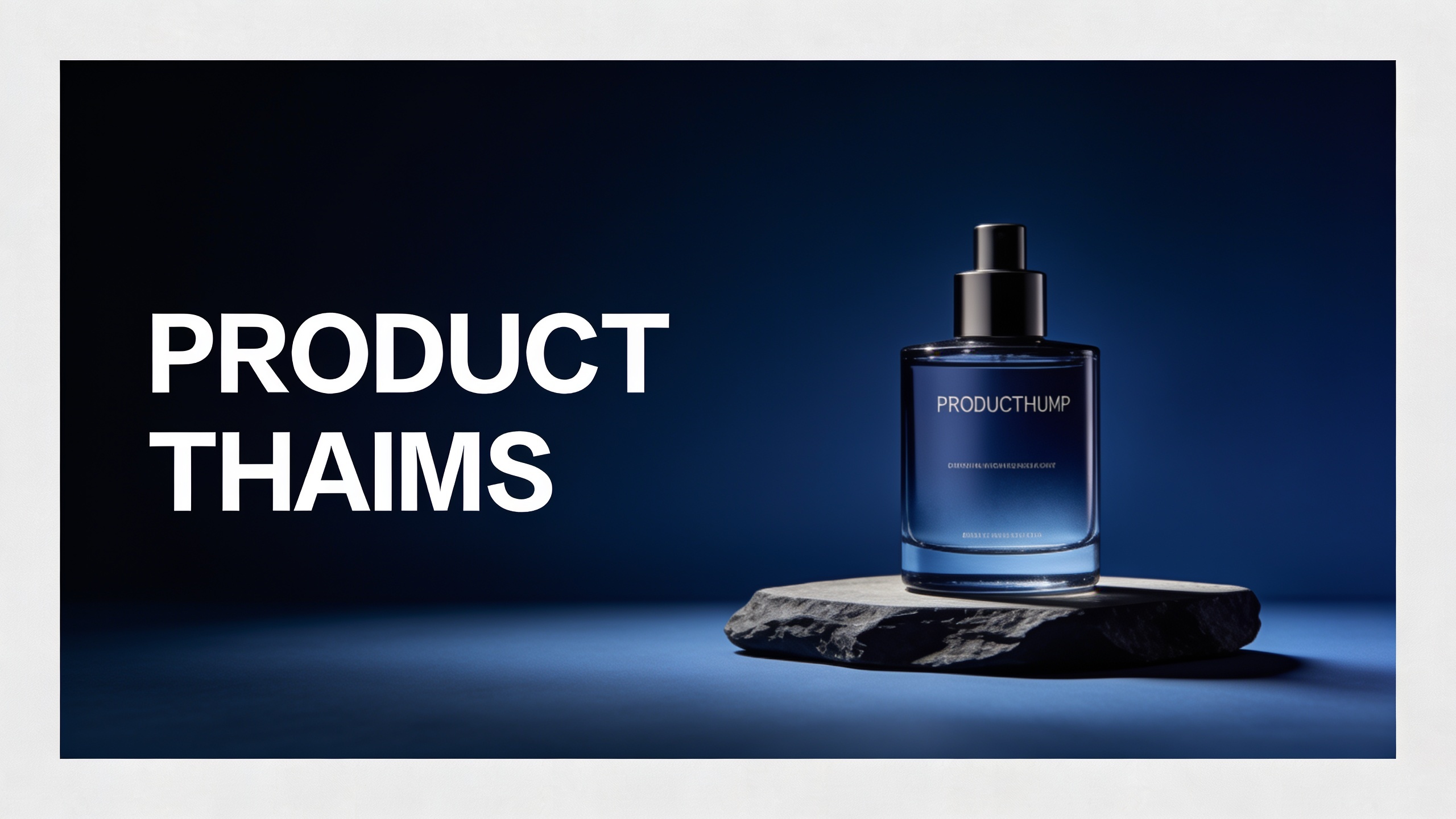 Product on dark blue background with negative space for title