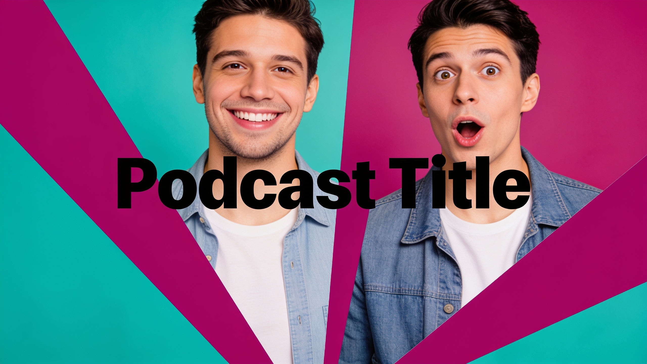 Two hosts with split background and clear title area