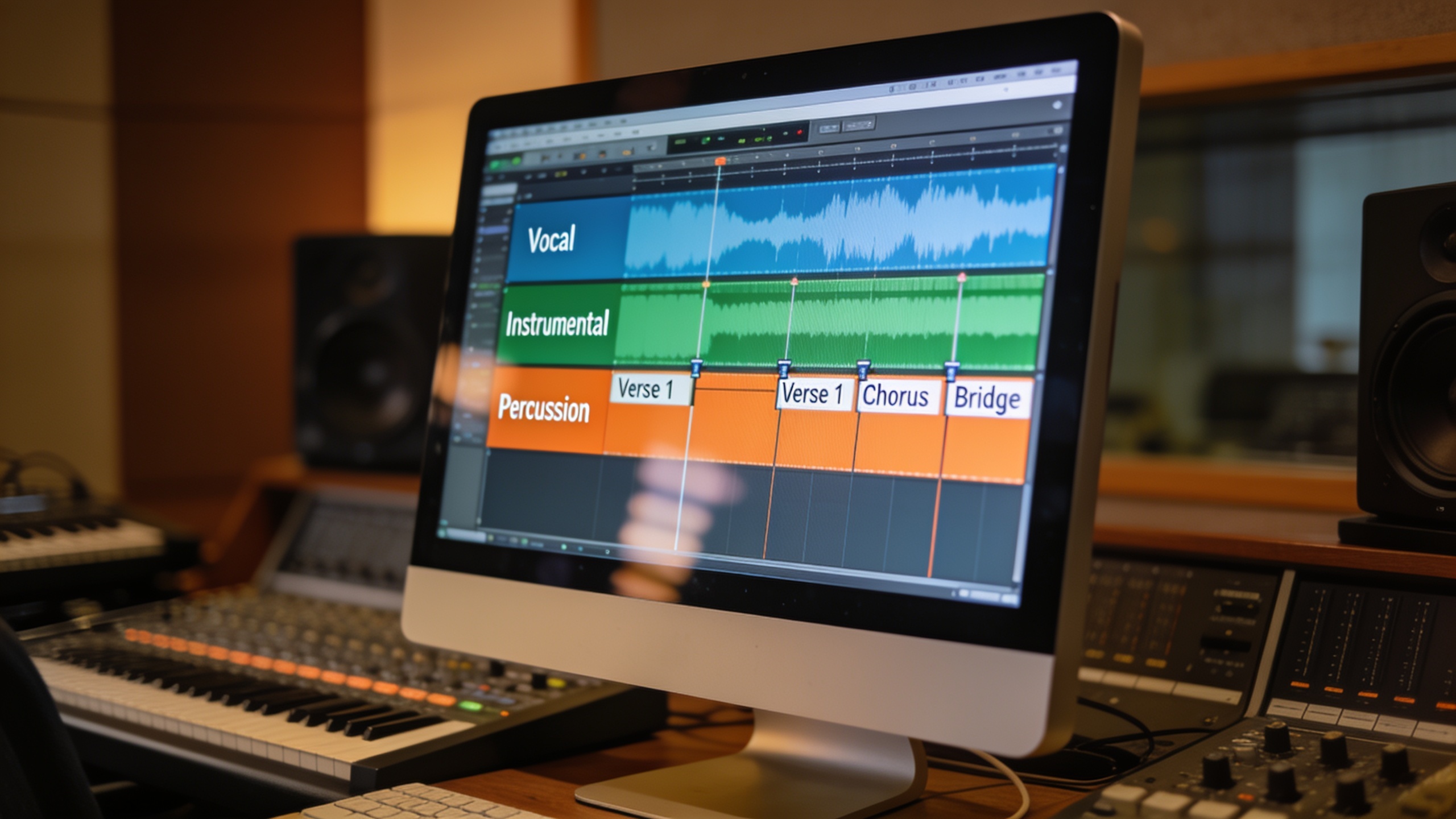 DAW session with separate stems visible on screen