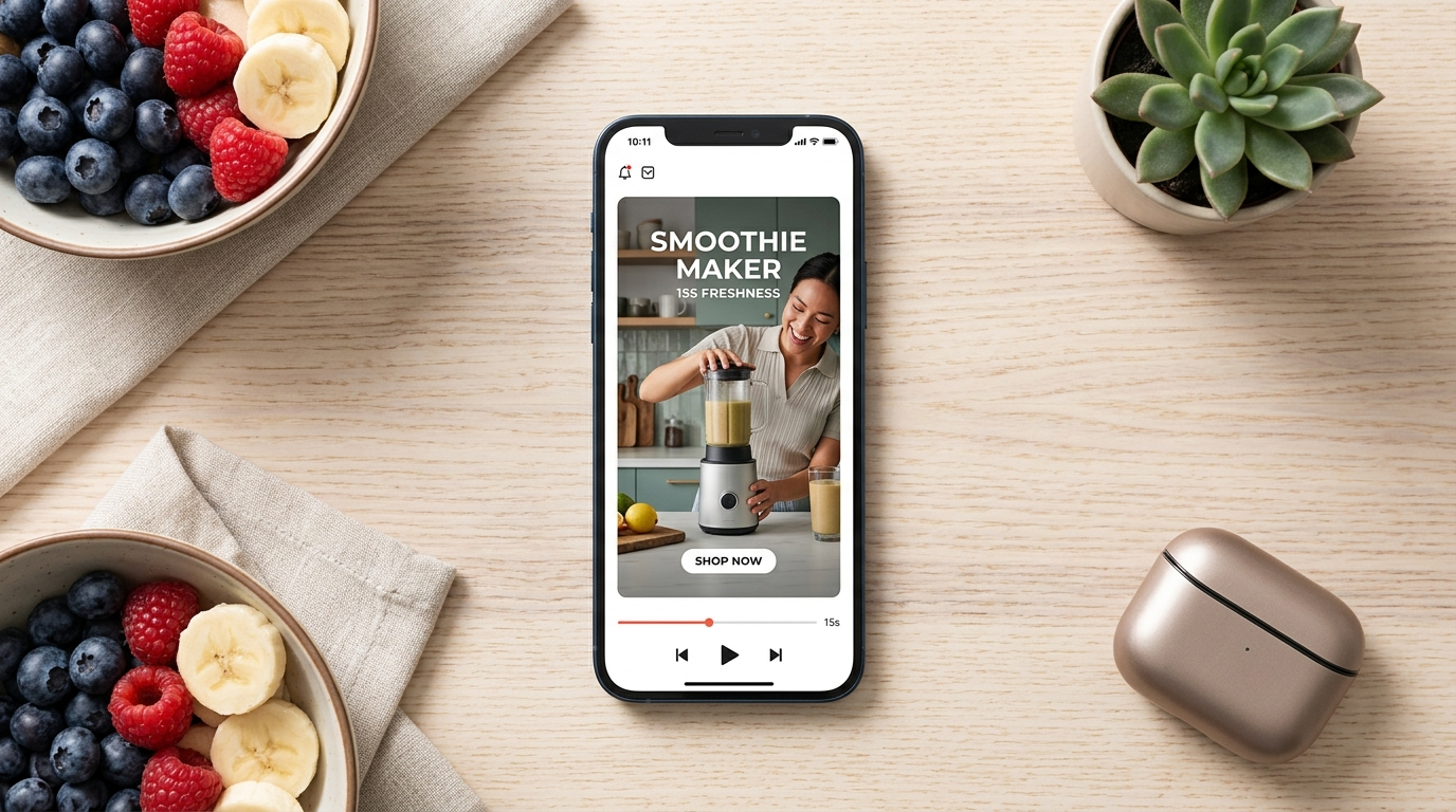 Phone showing a 15-second vertical product video ad