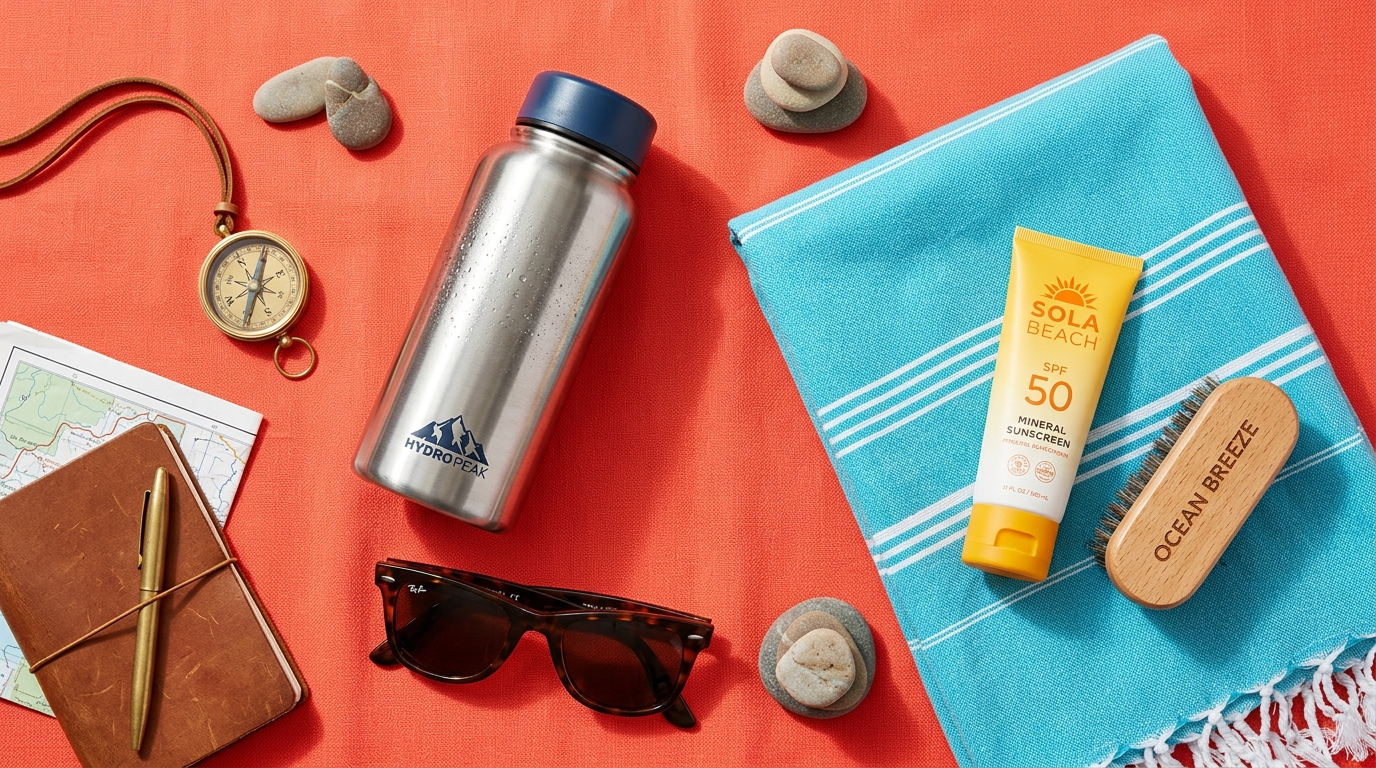 Flat lay product image for ad creative with props