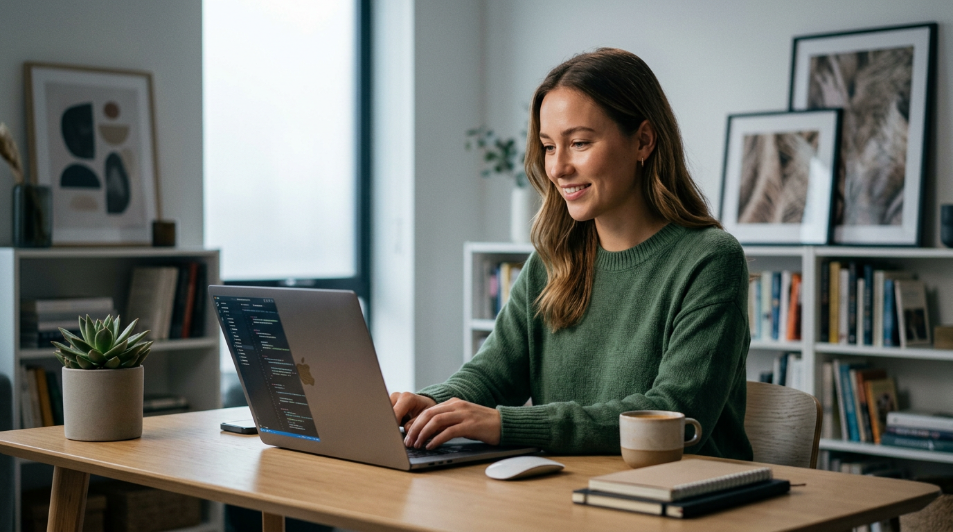 Workspace photo relit to soft studio lighting with balanced tones