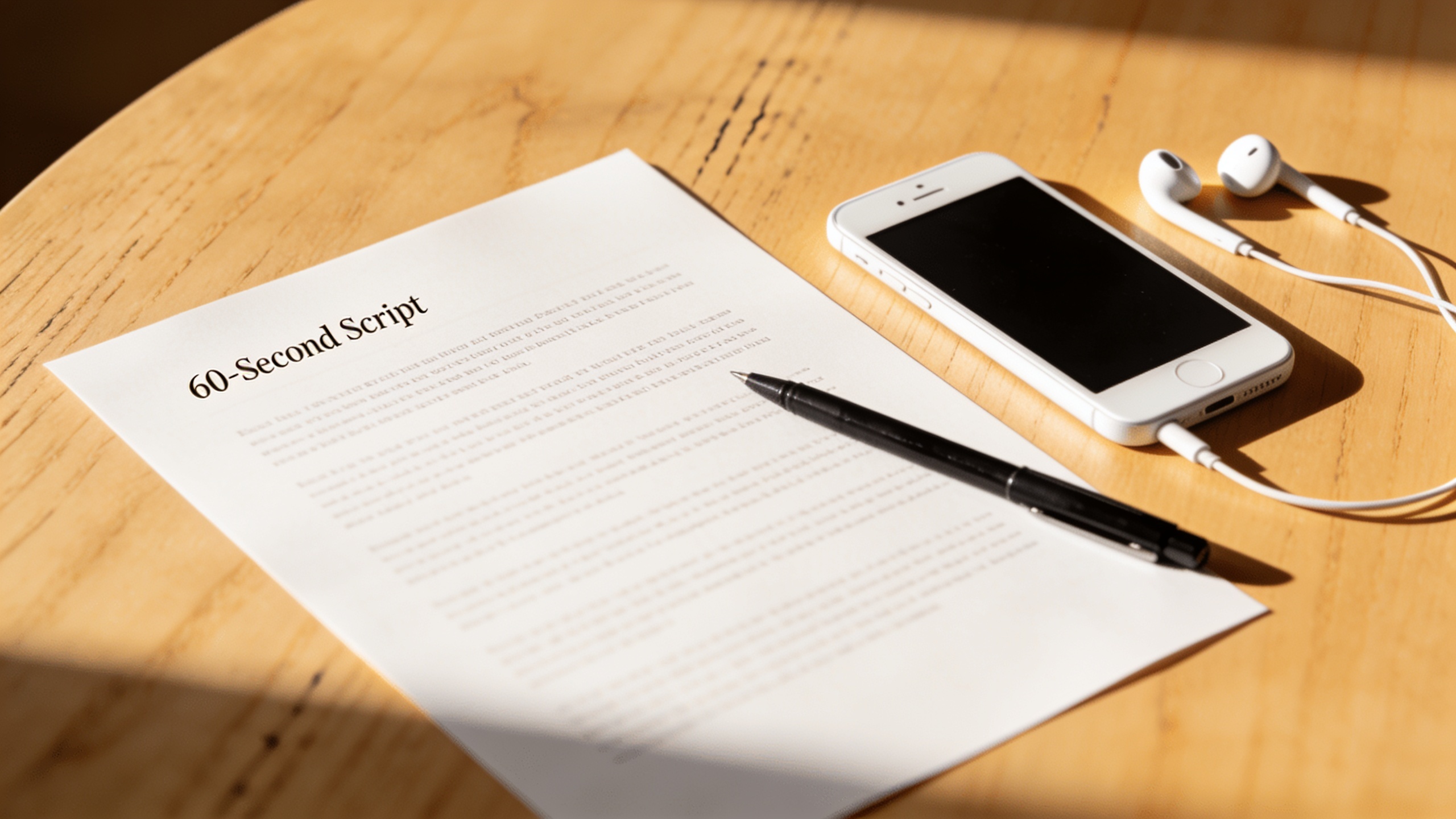 Script, pen, and phone for a 60-second micro episode