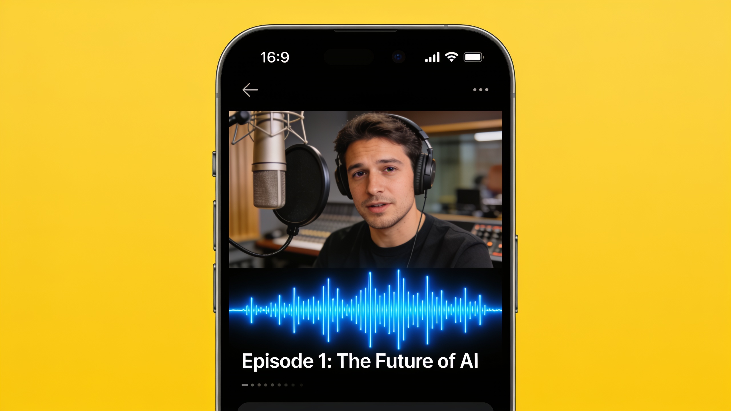 Mobile preview of a podcast teaser with captions and waveform