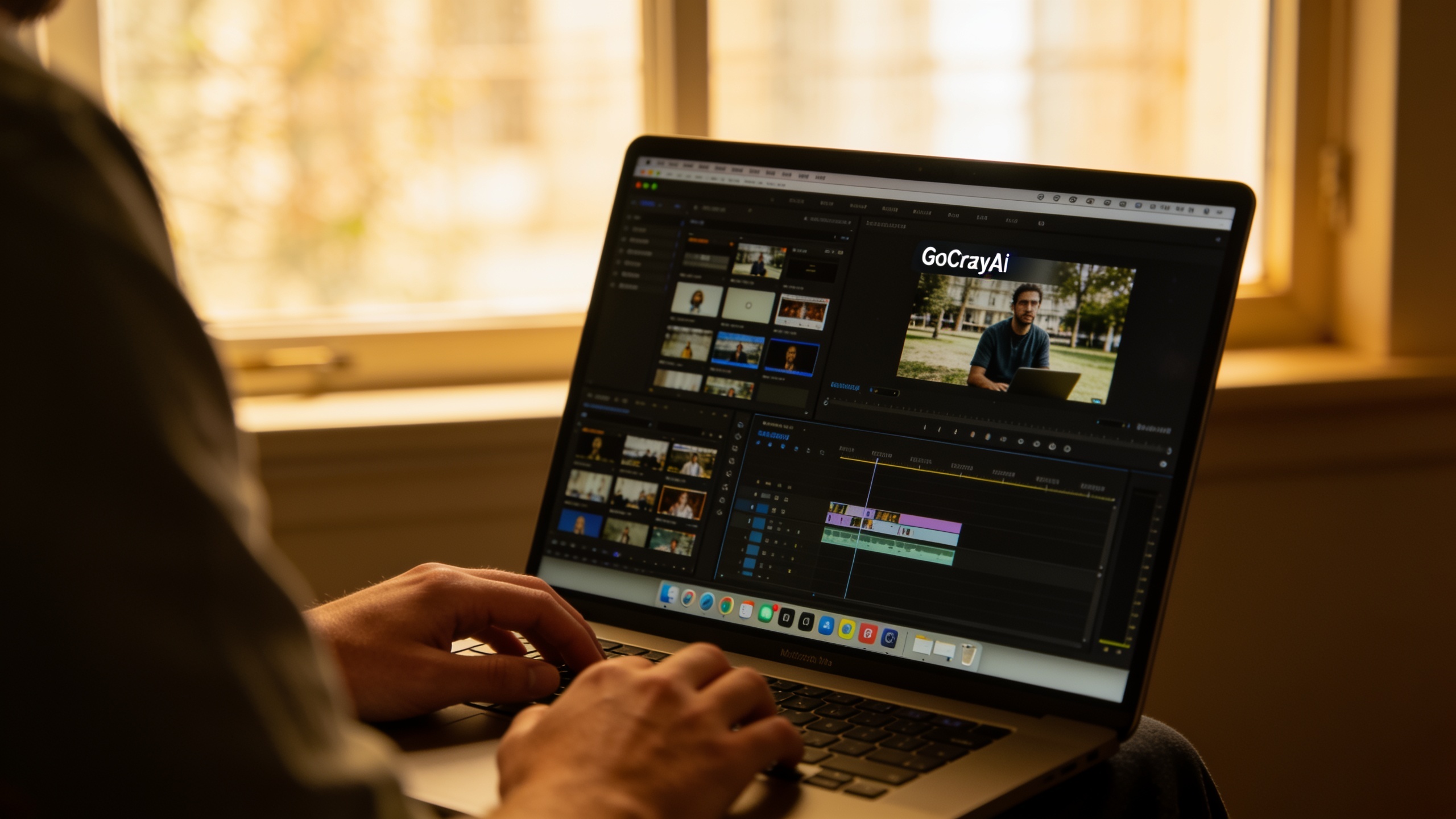 Creator using laptop with GoCrazyAI visible