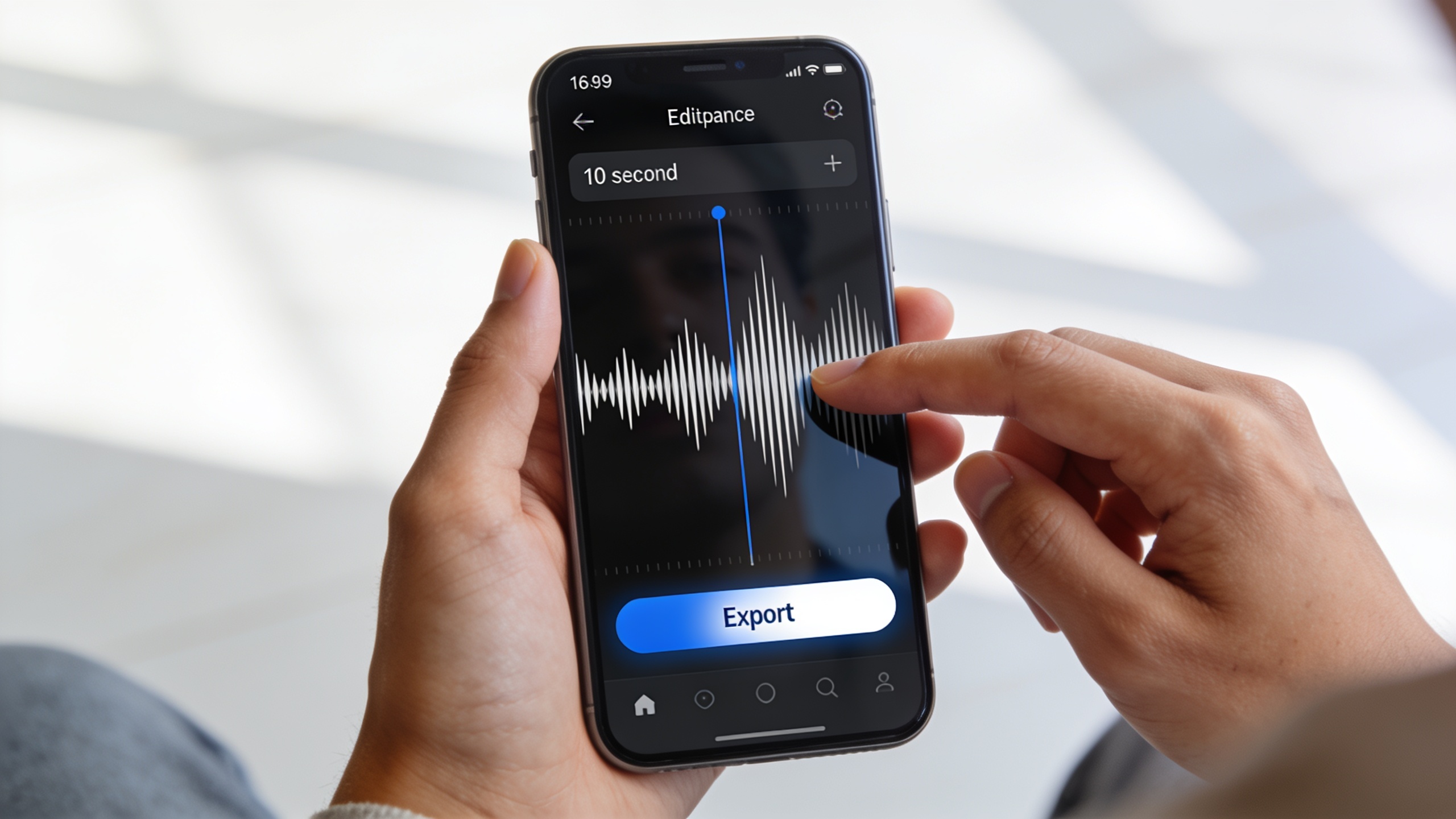 Phone showing a short vocal loop waveform in a vertical editing app