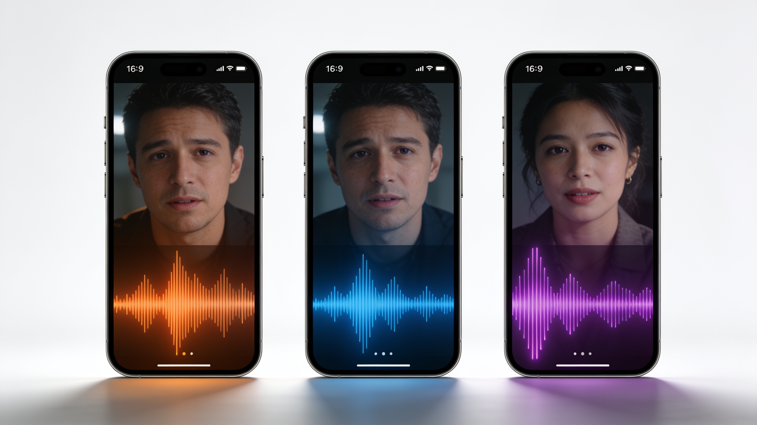 Smartphone thumbnails comparing narrator voices