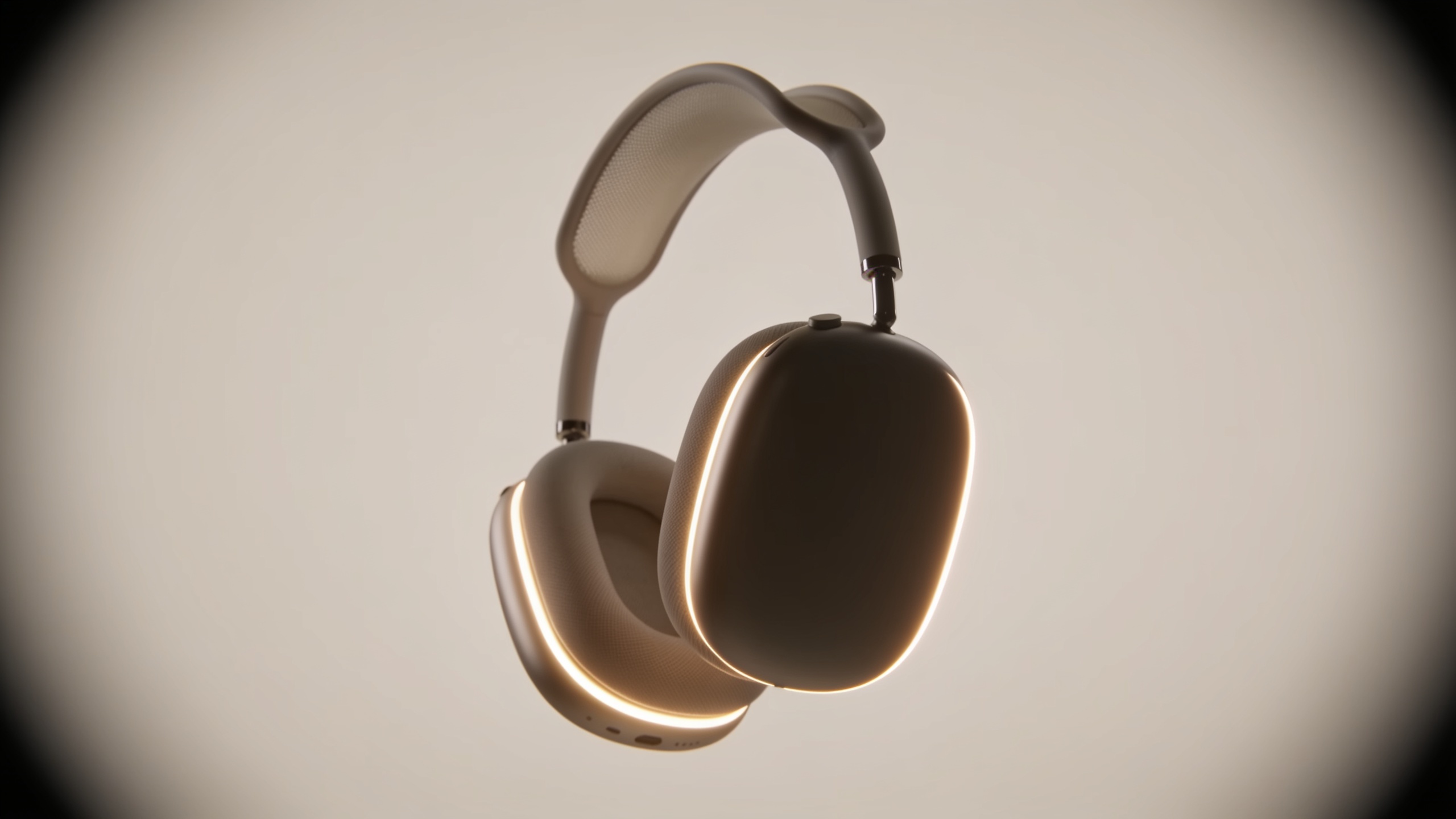 Vertical headphones mockup hovering with gentle tilt and rim lighting.