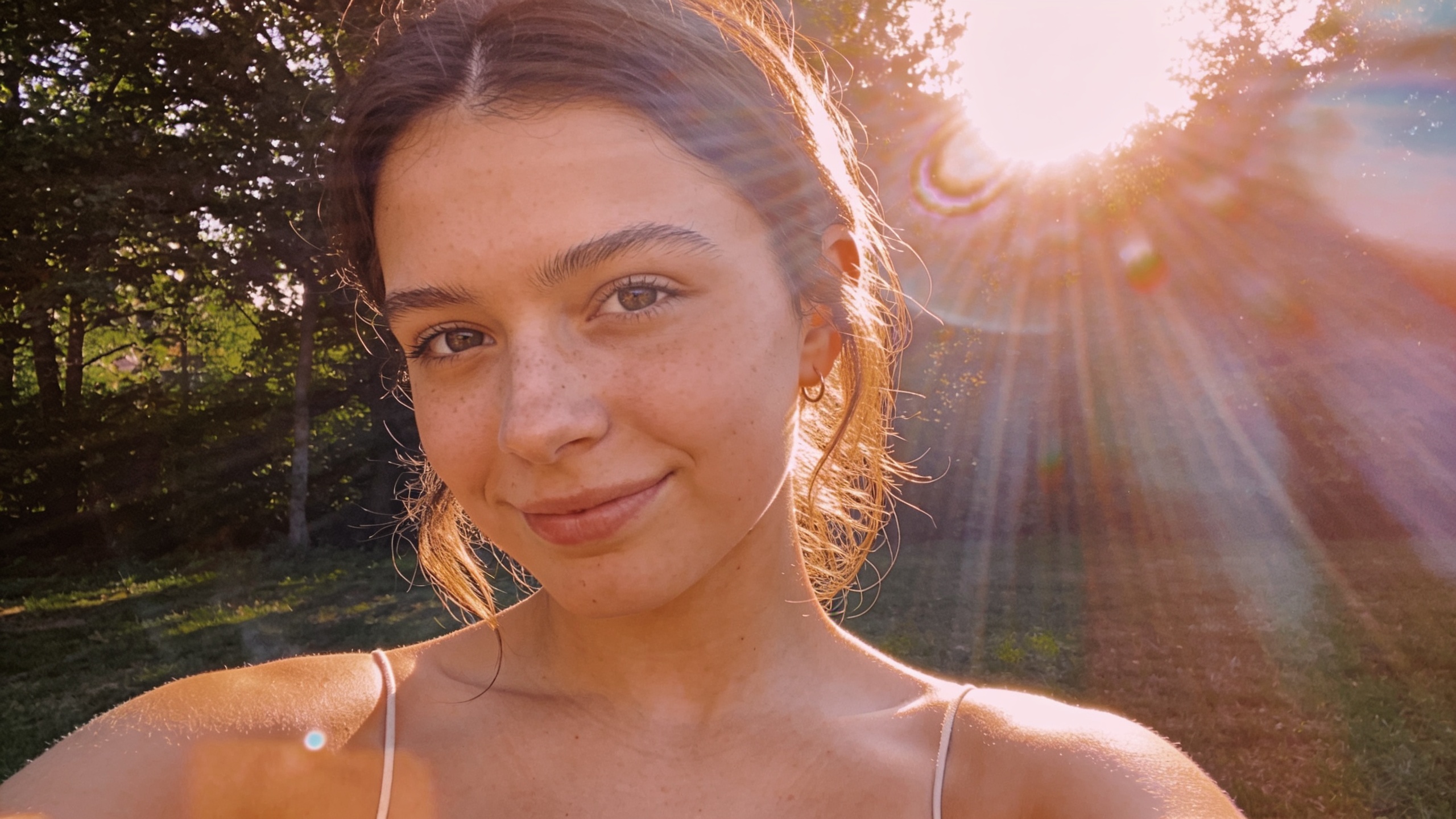 Portrait relit to golden-hour with warm diffusion and backlight
