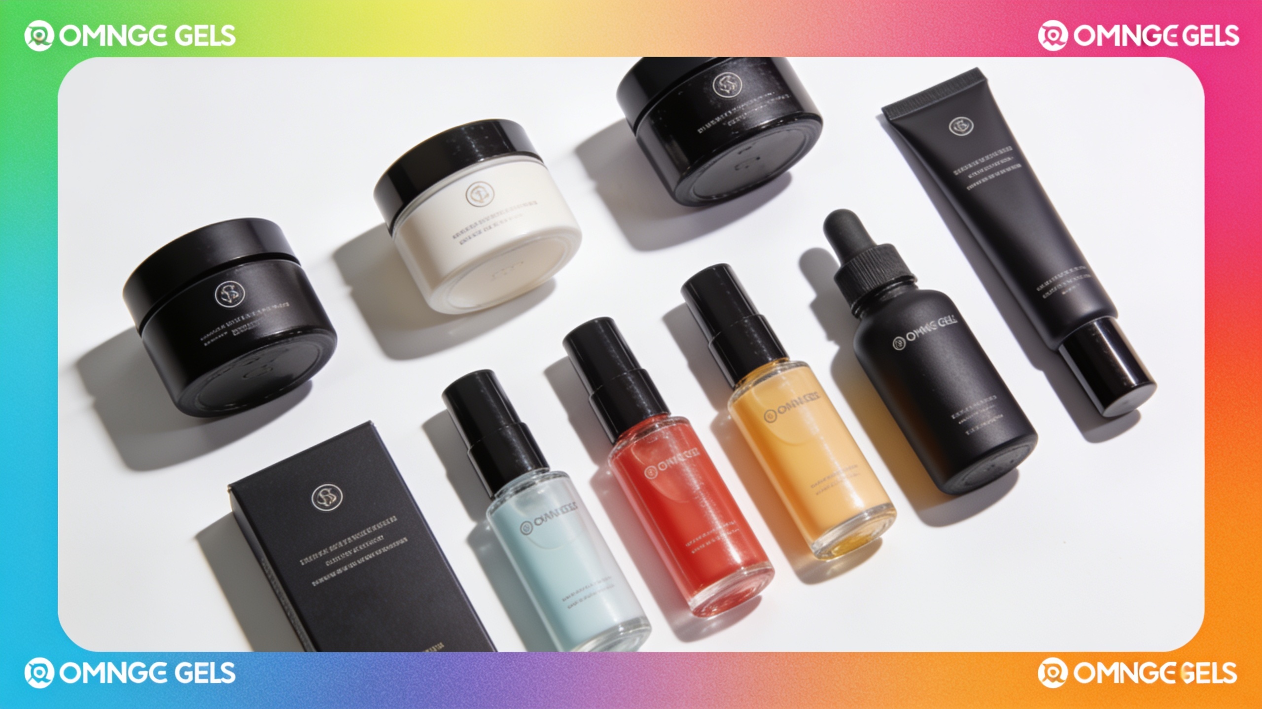 Ecommerce flat-lay with branded gel accents