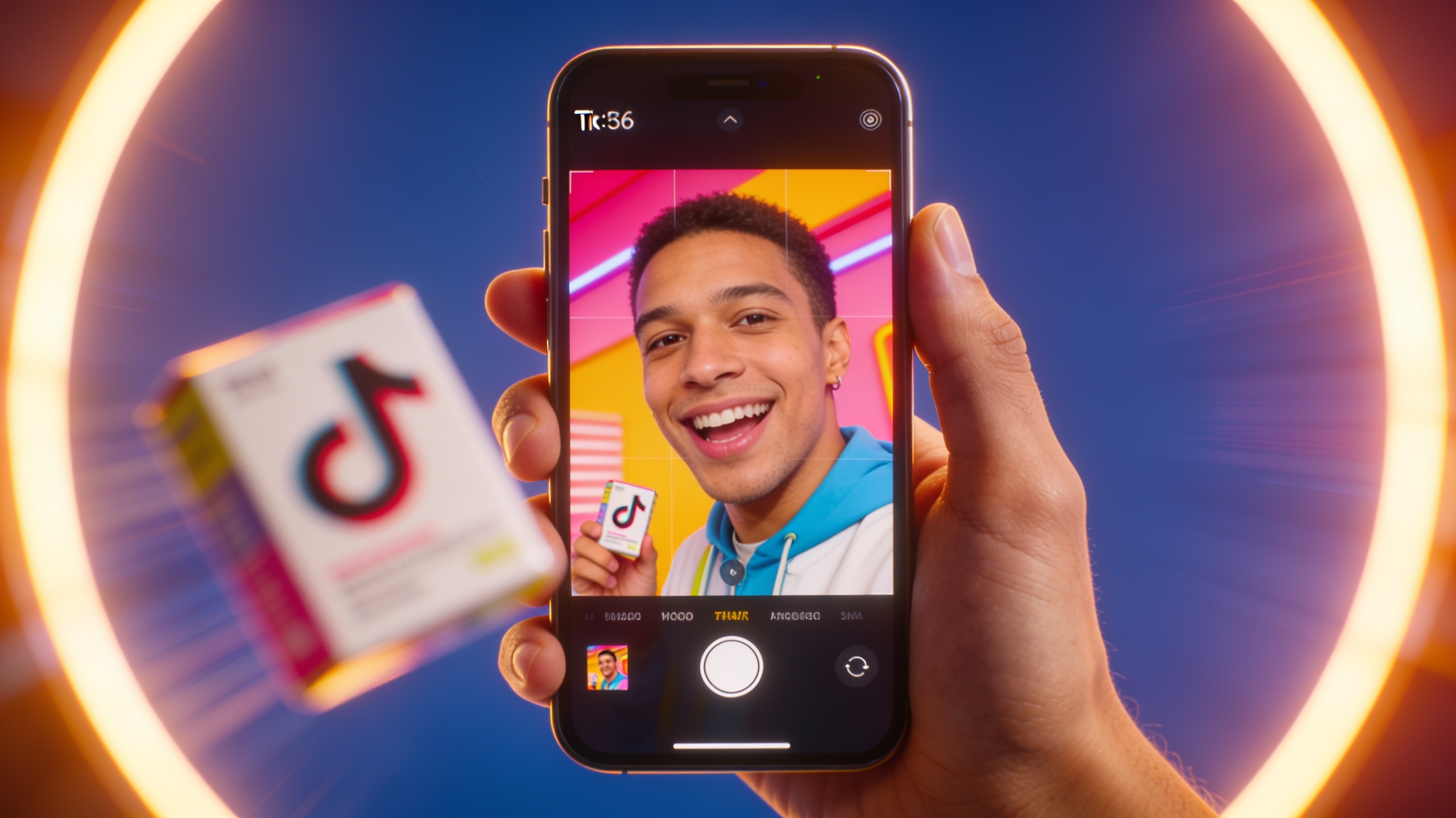 Vertical phone-shot style product close-up with parallax motion and warm rim lighting.