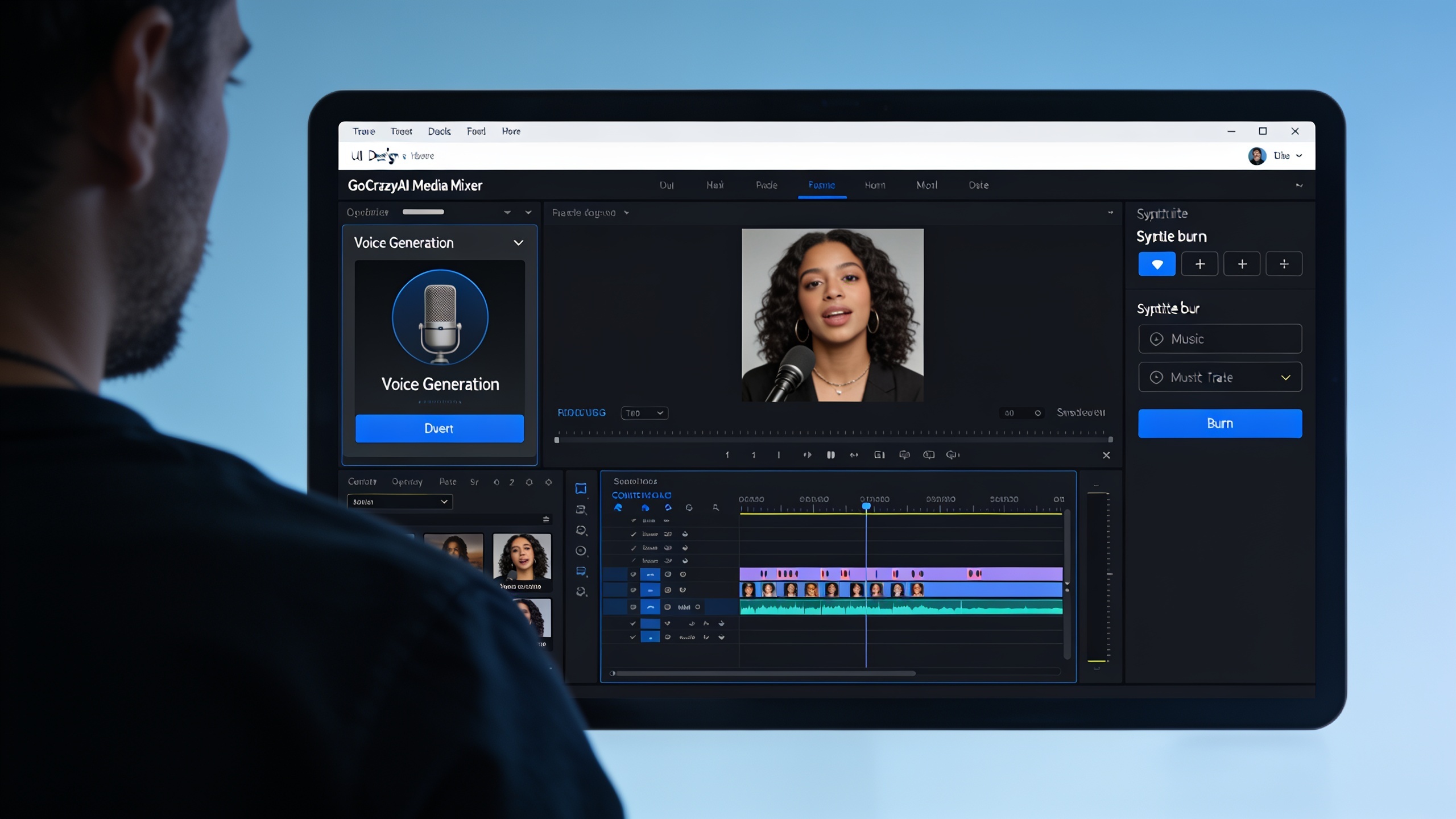 GoCrazyAI Media Mixer interface showing audio and subtitle controls