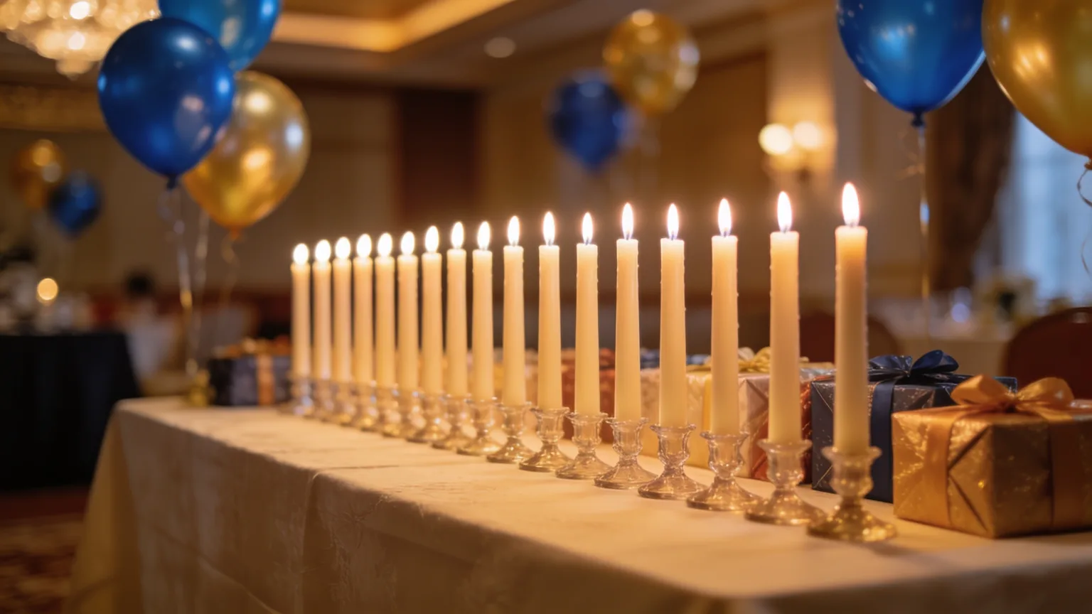 Candles lined up for the candle-lighting ceremony at a bar mitzvah party, the moments a bar mitzvah song celebrates